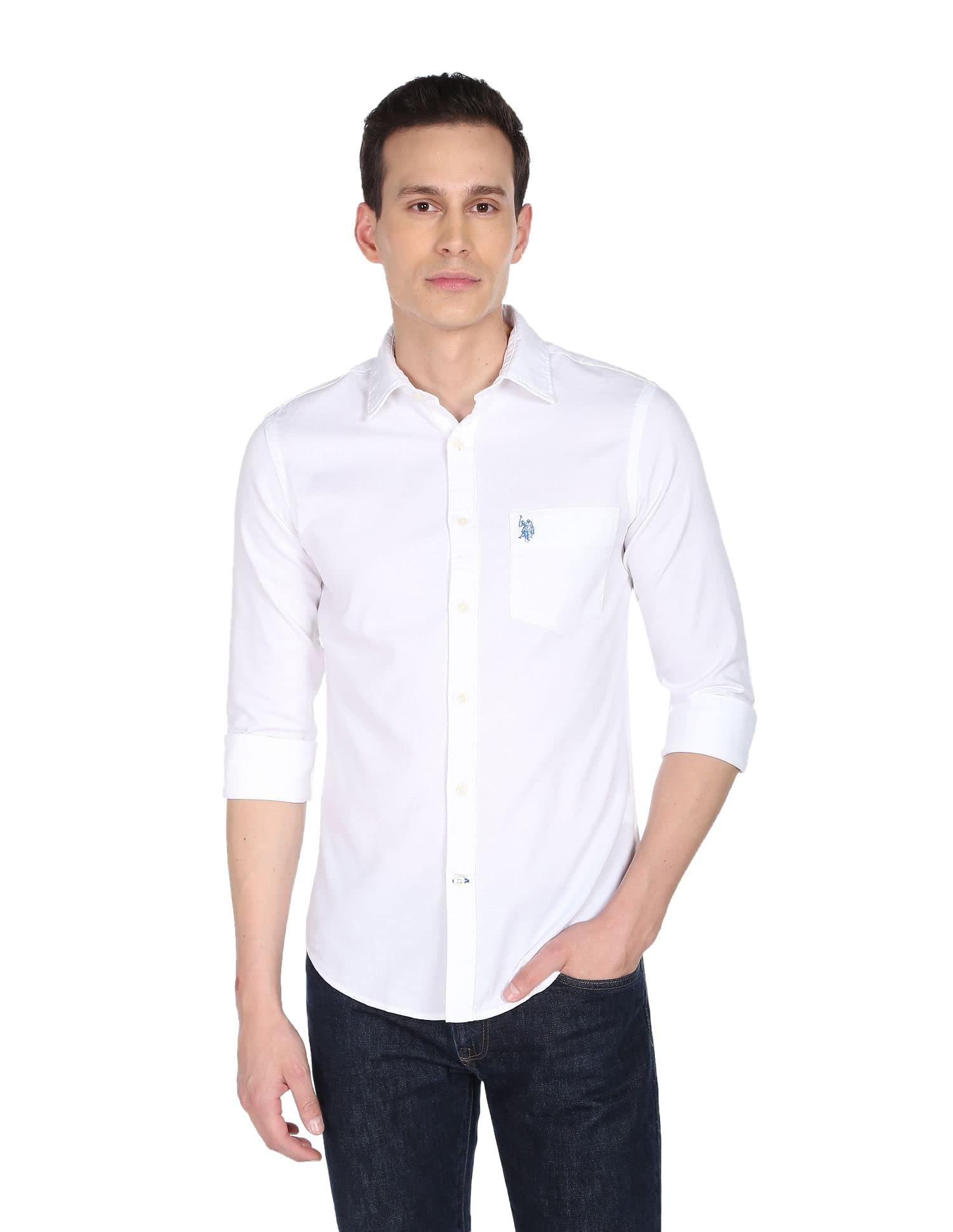 U.S. POLO ASSN. Solid Cotton Shirt for Men - Regular Fit, 100% Cotton, Breathable & Comfortable, Full Sleeves Mens Casual Shirts - XL, White