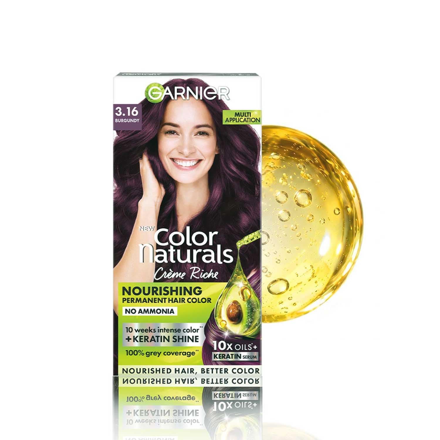 Garnier, Hair Colouring Creme, Long-lasting Colour, Smoothness & Shine, Color Naturals, Shade: 3.16 Burgundy, 70ml + 60g