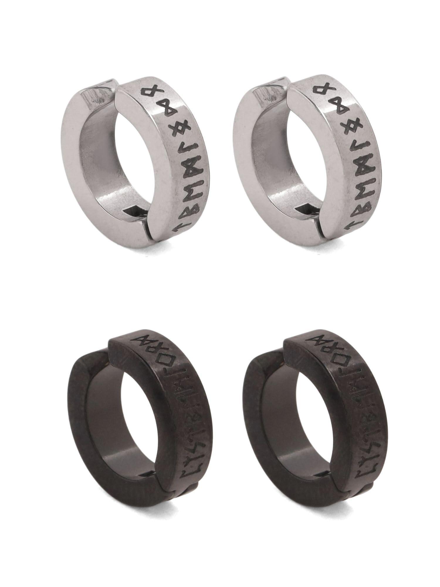 Qiroko Norse Code Collection Vikings Stainless Steel Magnetic Non Piercing Earrings Combo For Men (Hoop)