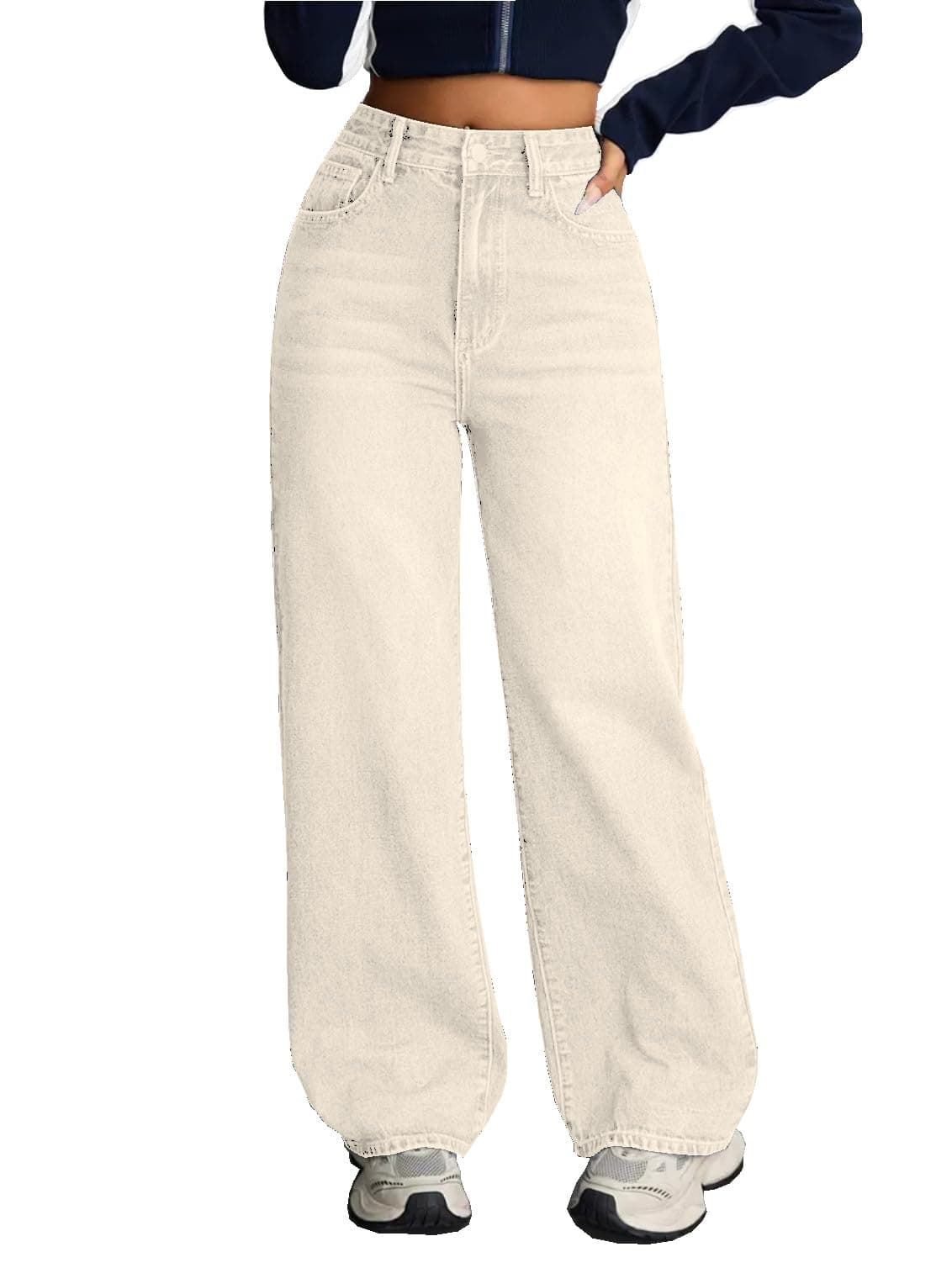 Nifty Women's Denim Stretchable High Waist Baggy Jeans for Women (1479_CREEM_26_Cream_26)