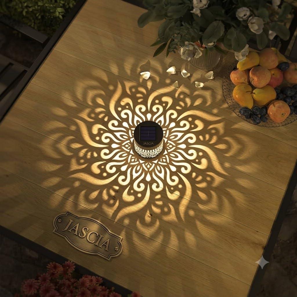 JASCIA Solar Mandala Light – Multicolor Metal Light Fixture with Intricate Mandala Design, Standard Size, Battery Powered – Decorative Outdoor/Indoor Lamp, 1 Count, Easy Install, Weather‑Resistant