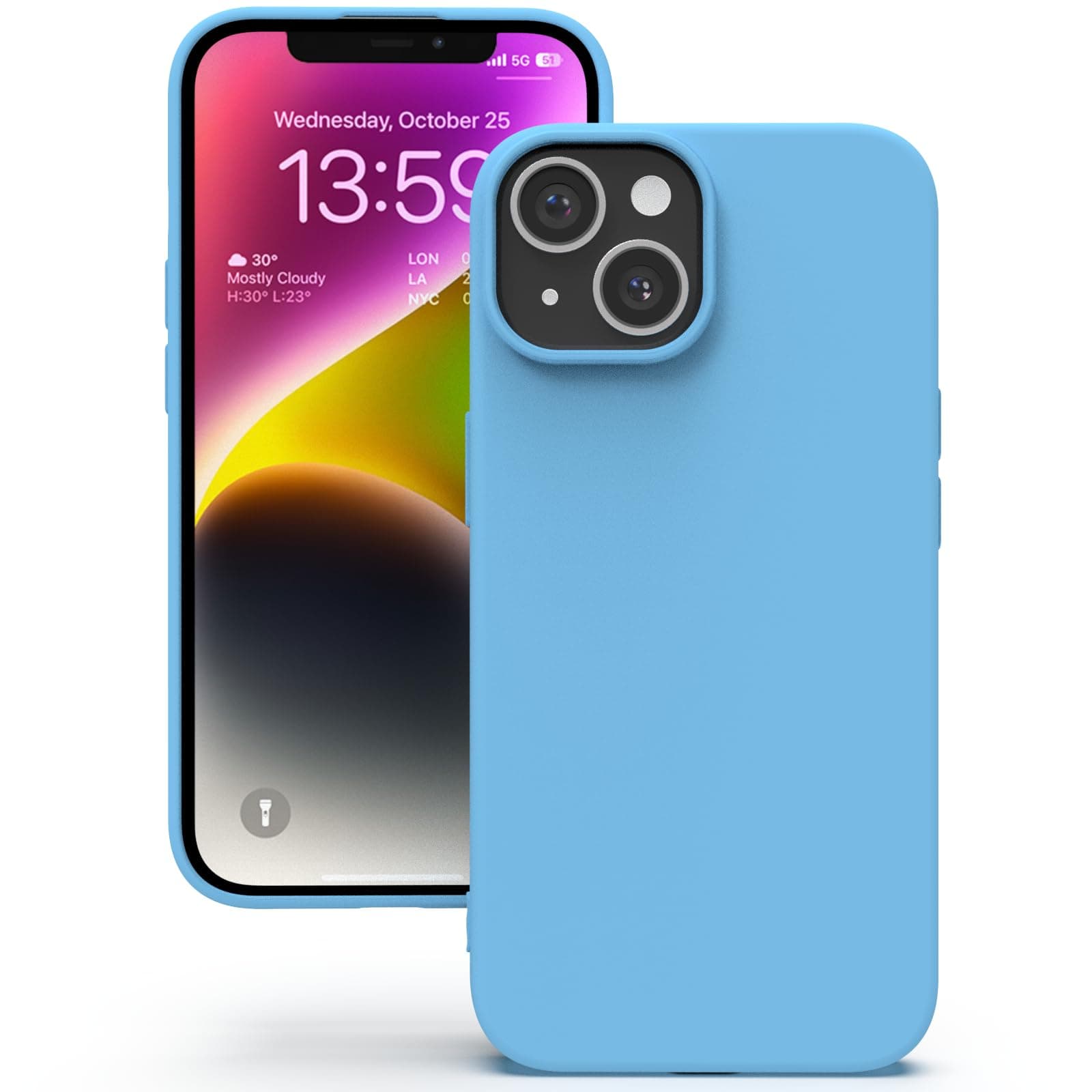 YATWIN Silicone Back Case for iPhone 14, Soft-Touch Phone Back Cover for Apple iPhone 14 - Sky Blue