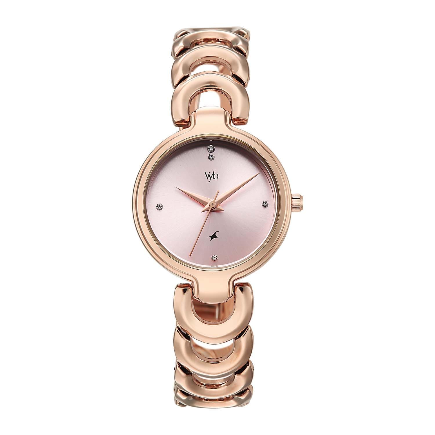Fastrack Vyb Successor with Quartz Analog Light Pink Dial Rose Gold Alloy Strap Watch for Women - FV60141WM01W