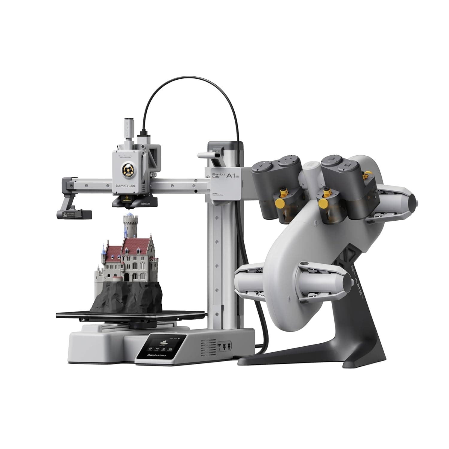Bambu Lab A1 Mini Combo 3D Printer with AMS Lite by WOL3D - 4 Multi Color Printing Machine, 500mm/s High Speed, 180×180×180mm Build Volume, Auto Calibration, PEI Plate, Supports PLA, PETG, TPU & PVA