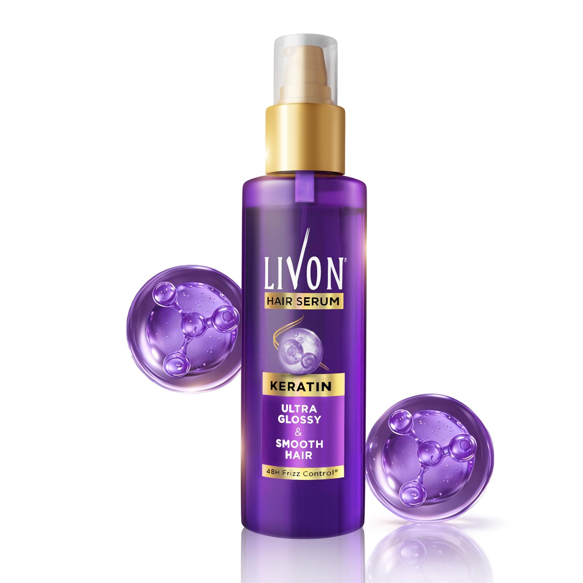 Livon Keratin Hair Serum for Women & Men | Ultra Glossy & Smooth Hair | 48Hr Frizz Control | Hair Serum for Dry, Rough & Damaged Hair | 48ml
