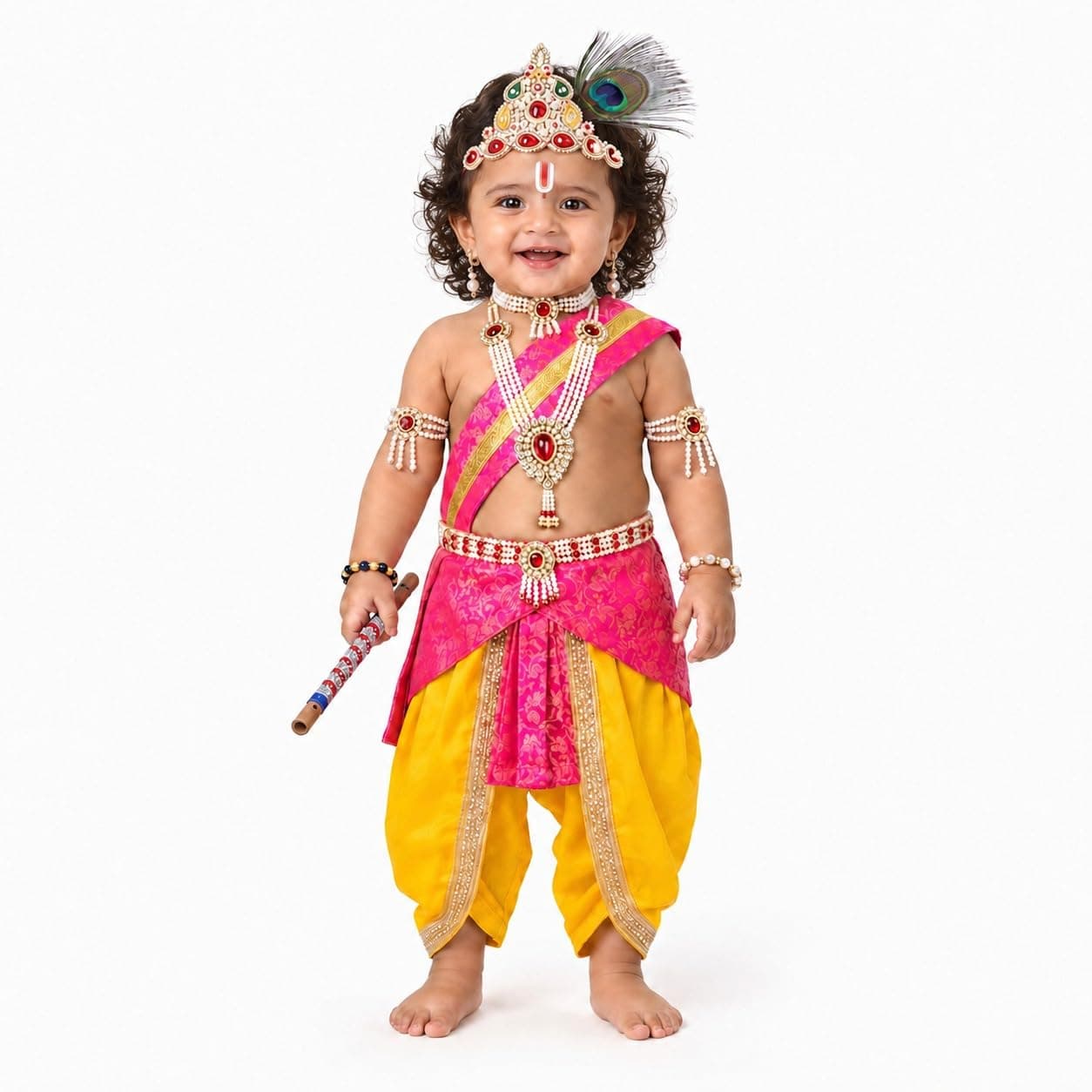 Raj Fancy Dresses Bal Krishna Dress for Kids, Shri Krishna Costume for Baby Boy and Girl, Janmashtami Fancy Dress Costume, Krishna Fancy Dress