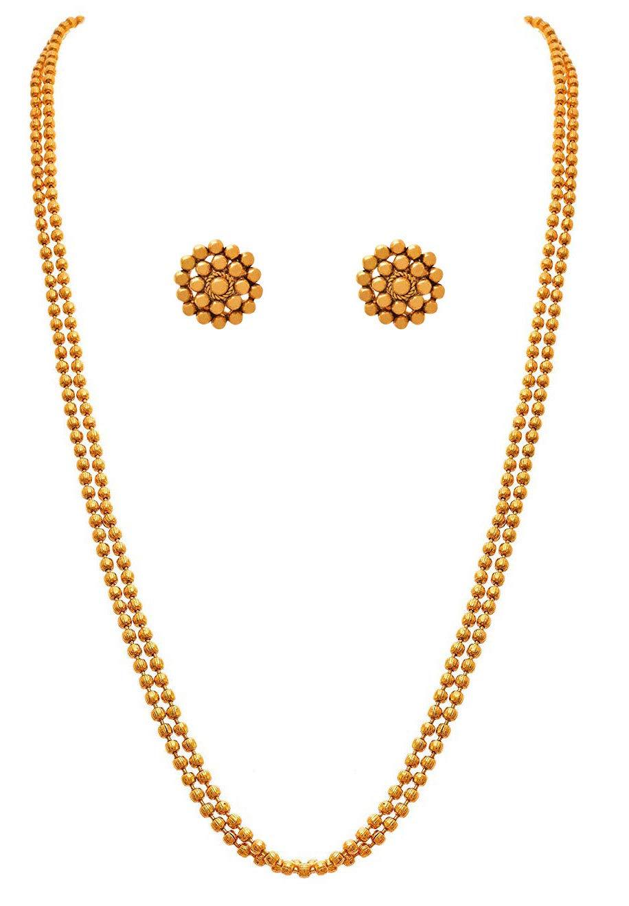 JFL - Jewellery for Less One Gram Gold Plated 2 Layer Beaded Long Necklace Set for Women & Girls with Stud Earrings (24 Inch) | Traditional Ethnic Jewellery | Ideal Gift for Valentine & Festive Occasion