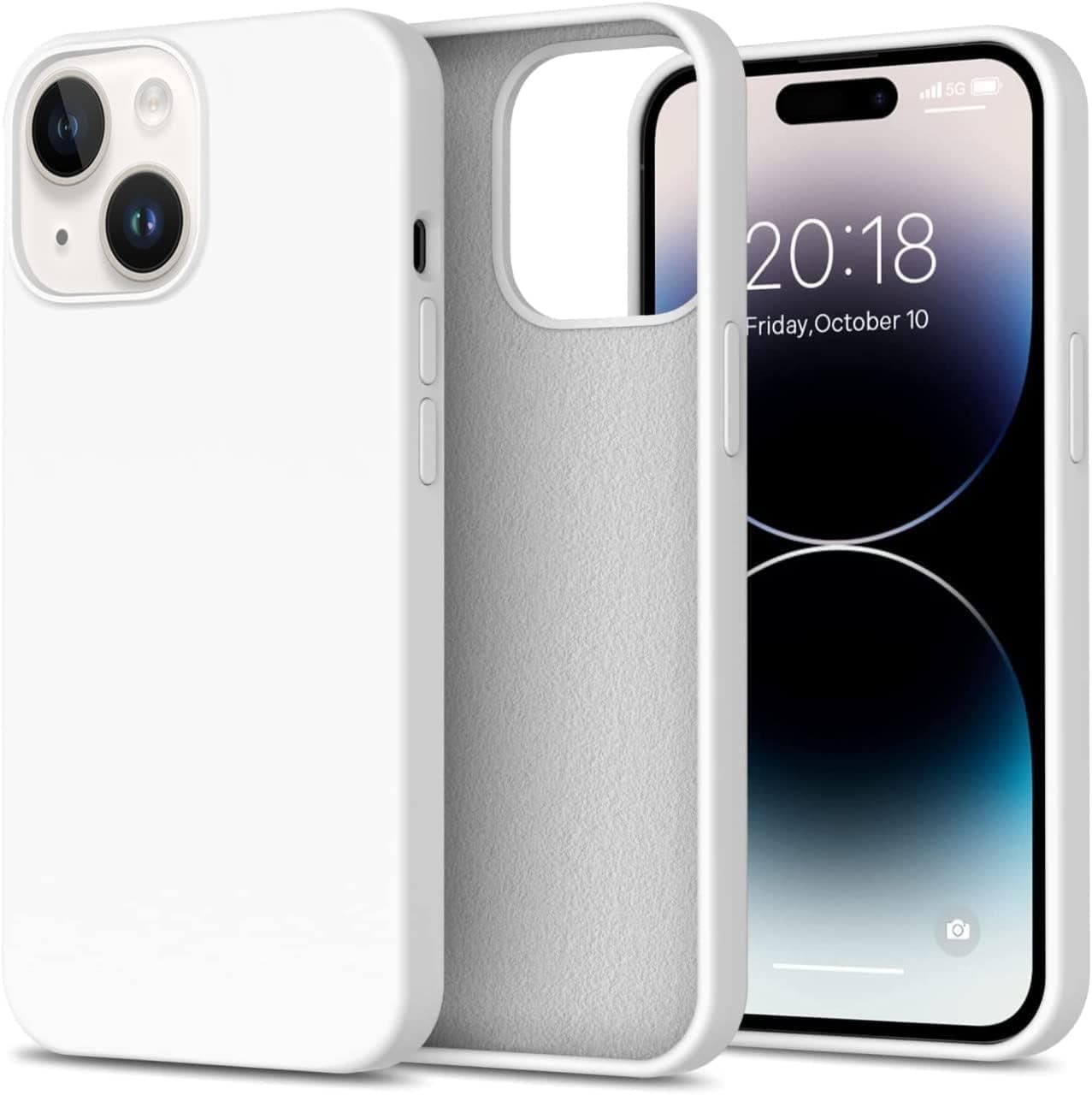 DIZORO Liquid Silicone Compatible for iPhone 14 Plus Case Gel Rubber with Microfiber Lining Non-Slip Full Body Protective Shockproof Back Cover (White, 6.7 inch)