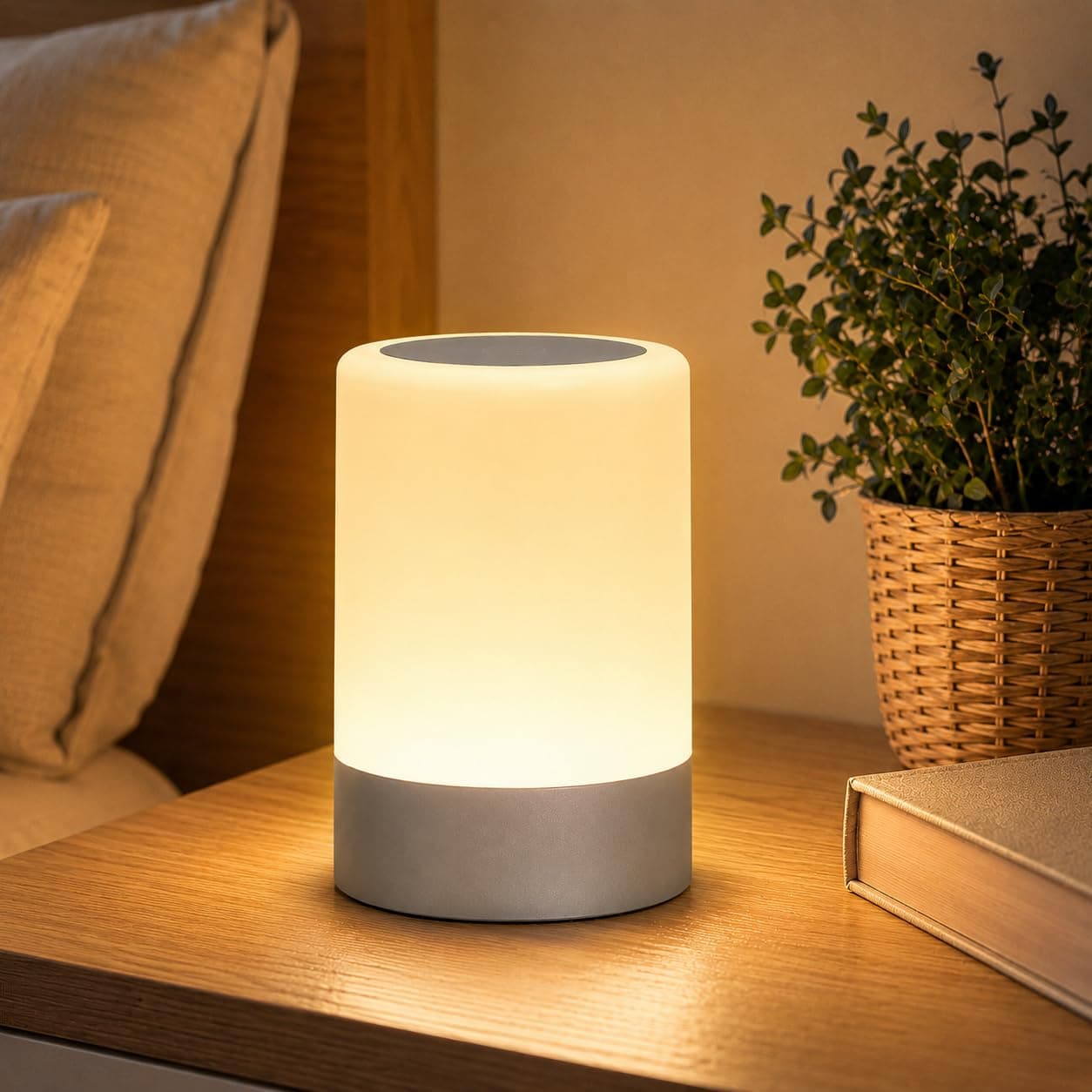 FLYNGO Touch Control LED Night Light Table Lamp for Bedroom, Living Room, and Study, with Adjustable Brightness, USB Rechargeable (A1)Plastic ,White