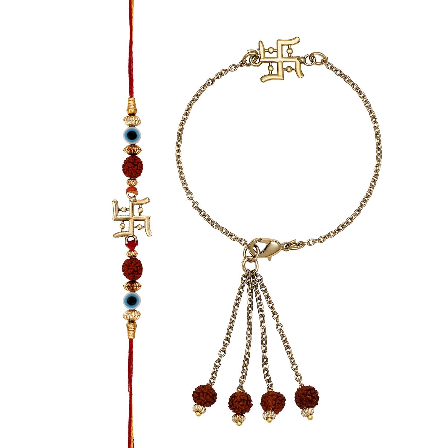 Mahi Evil Eye and Swastik Lumba Bhaiya Bhabhi Rakhi Pair with Rudraksha (RCOL1105544G)