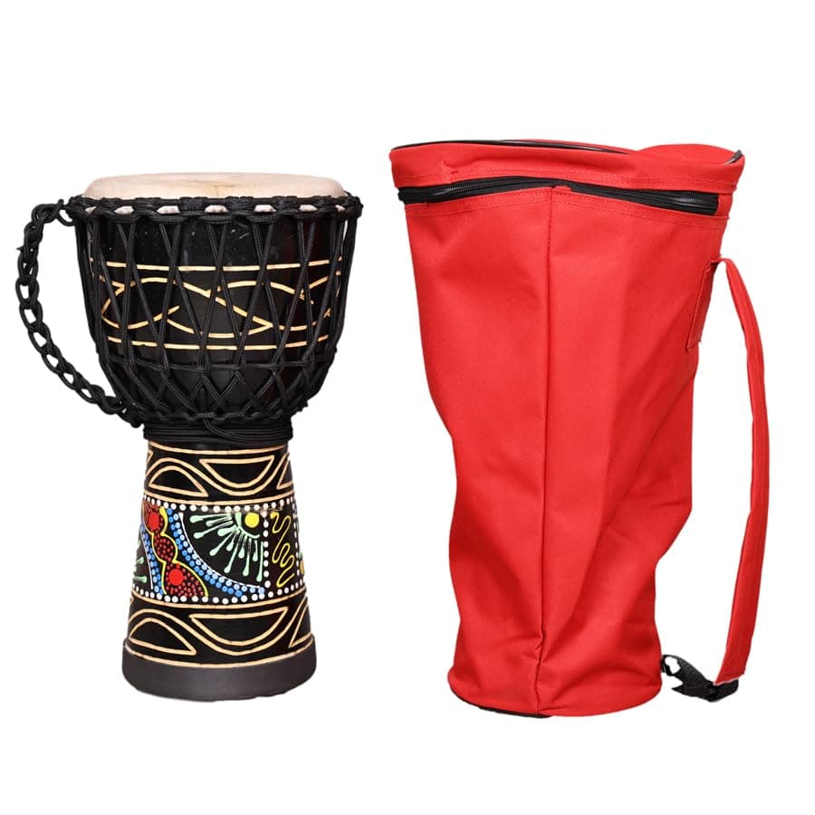 StarJam Dot Printed Djembe 8 Inches Diameter X 16 Inches Height Hand Mango Wood Drums with Bag - Black Color (8 x 16 Inches) - Ideal for of 5 to 12 Age