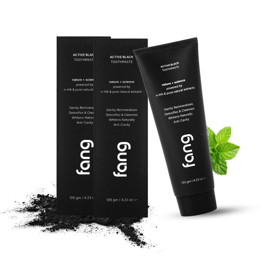 Fang Natural Toothpaste|Teeth Whitening|Heals Sensitive Teeth|Fights Cavities, Gum Diseases & Bad Breath|SLS & Chemical Free |Organic, Vegan (Pack of 2, Activated Charcoal)