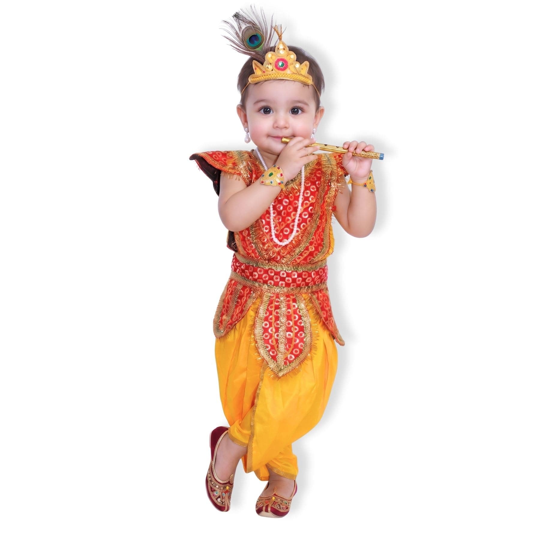 Kaku Fancy Dresses Silk Krishna Costume For Kids | Kids Krishna Dress For Janmashtami/Kanha/Krishnaleela/Mythological Character Krishna Fancy Dress Costume For Boys/Girls - Yellow (5-6 Years)