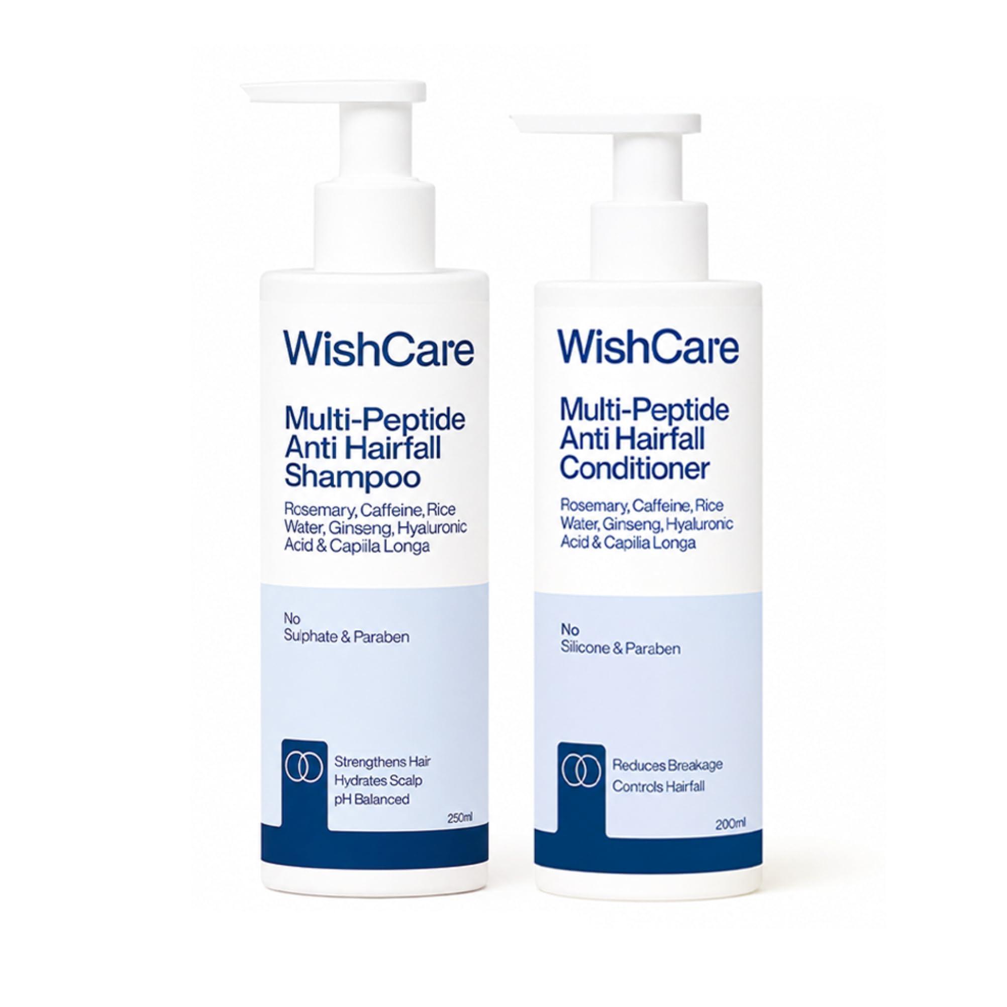 WishCare Multi Peptide Anti Hairfall Shampoo & Conditioner Combo | With Rice Water, Rosemary, Hyaluronic Acid & Caffeine | Strengthens Hair, Reduces Breakage, Boosts Growth | For All Hair Types