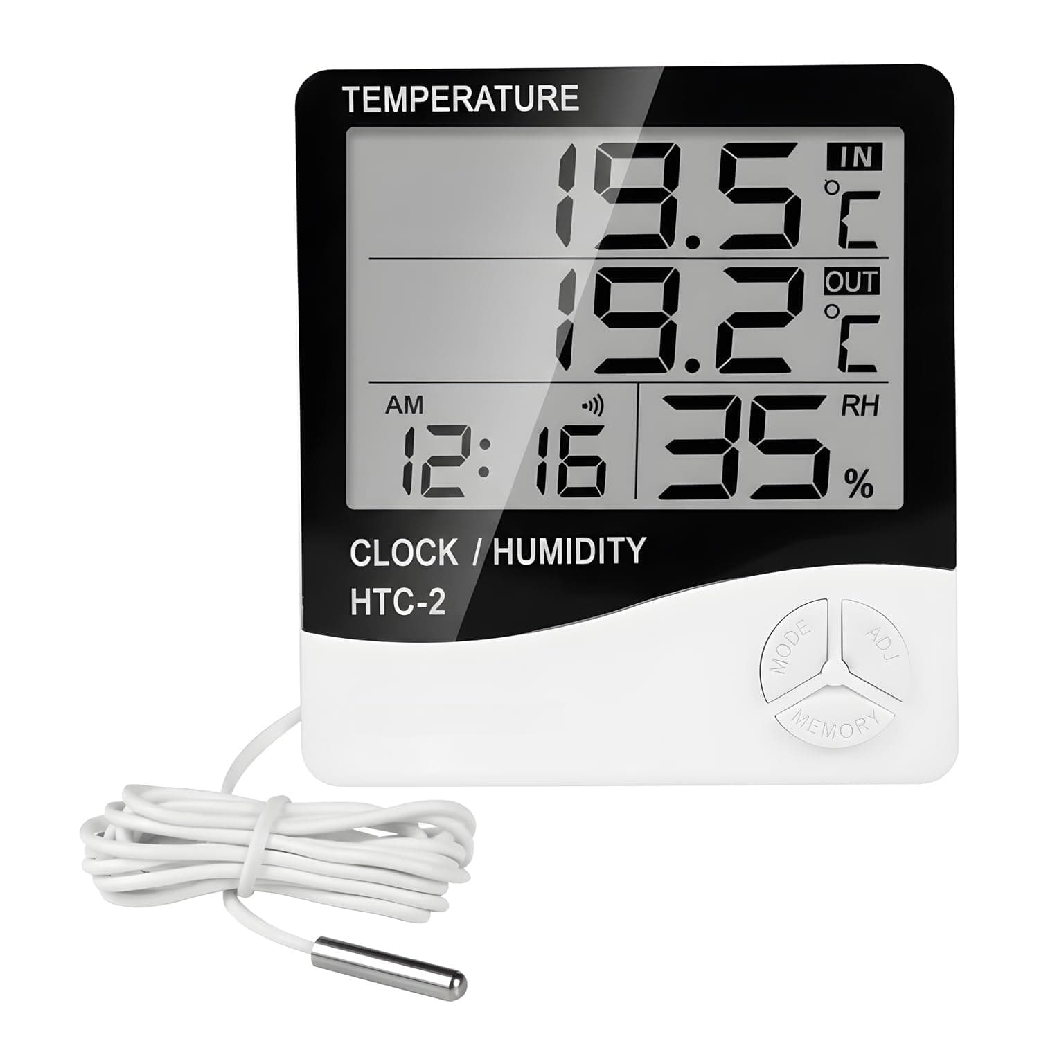 AERYS HTC-2 Digital Hygrometer Thermo-Meter Humidity Meter with Alarm Clock LCD Display with 1 Year Warranty (HTC2)