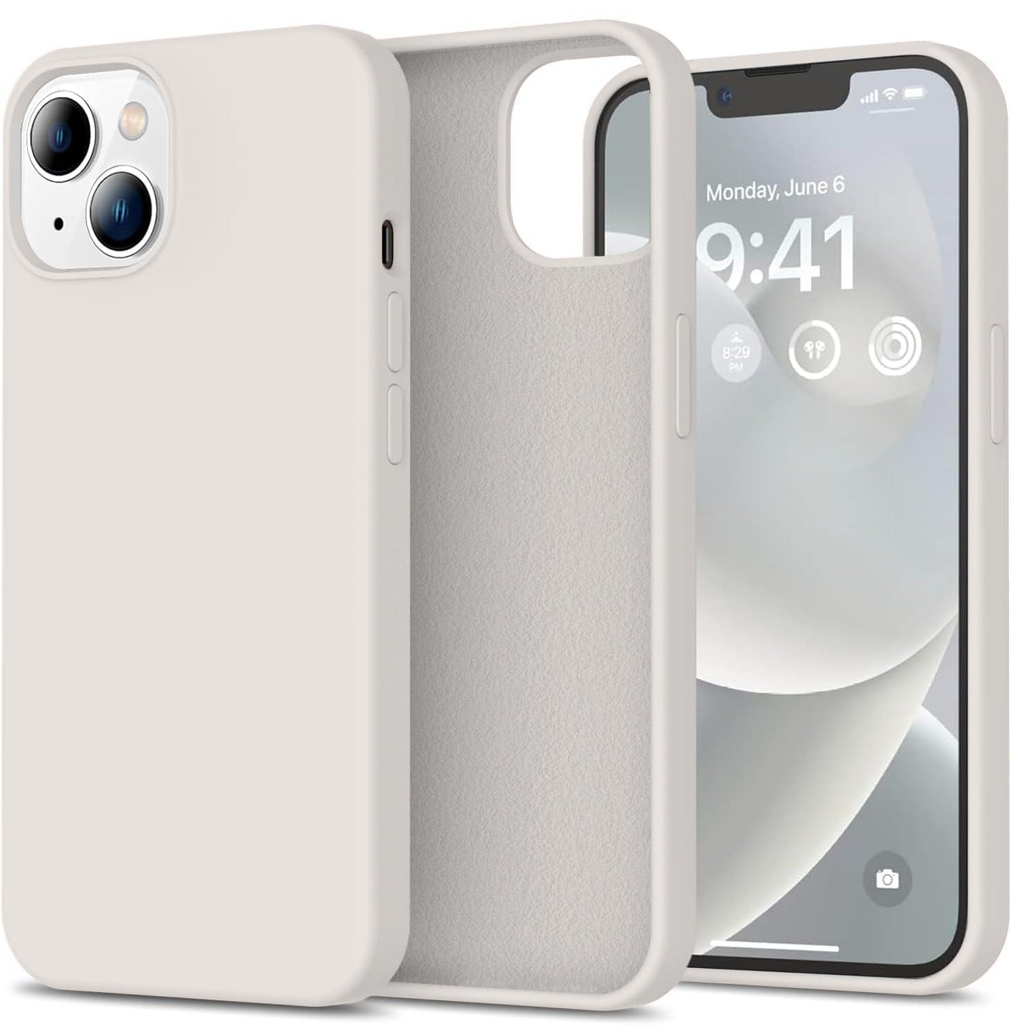 DIZORO® Silicone Back Case for iPhone 14 Plus, Soft-Touch Phone Microfiber Silicone Back Cover for iPhone 14 Plus-Stone