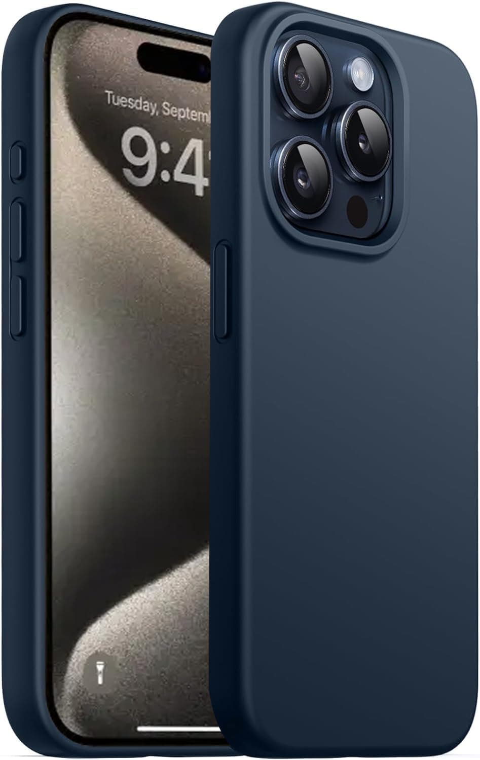 DIZORO Compatible for iPhone 15 Pro Max Case 6.7, Slim Liquid Silicone Case 3 Layers Full Covered Soft Gel Rubber Phone Case Protective Cover 6.7 Inch - Titanium Blue