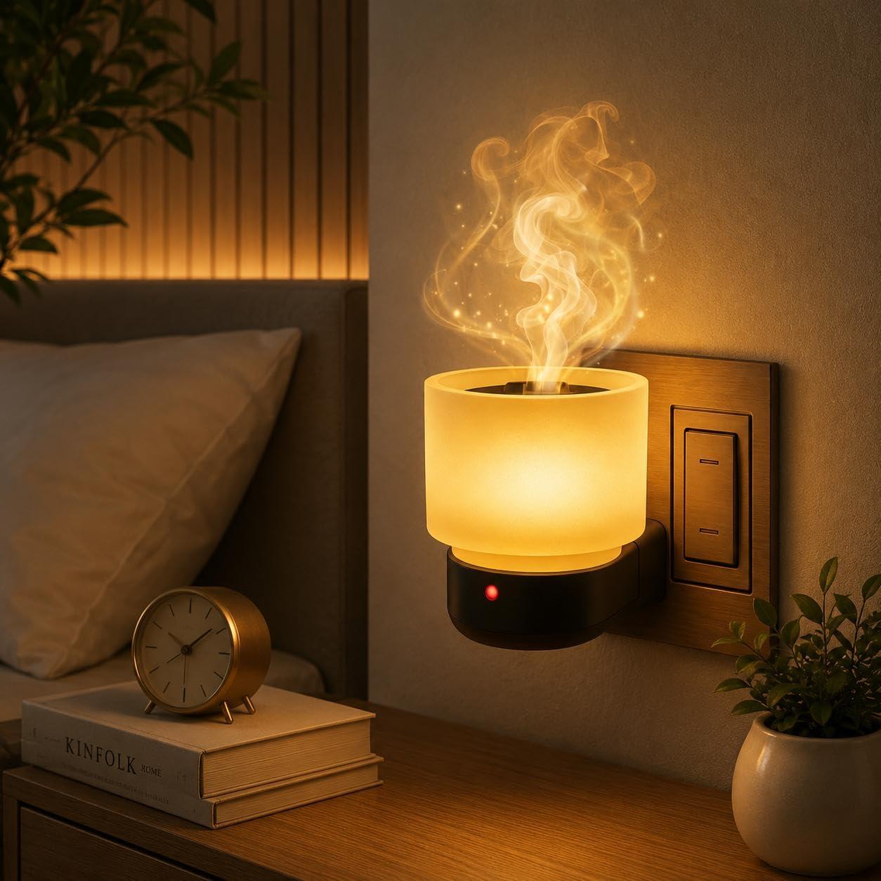HUISCO Electric Kapoor Dani with On/Off Switch & Night Lamp | Flameless Camphor Diffuser, Steel Plate for Pooja Room & Bedroom & Office | Works with Camphor, Essential Oils & Bakhoor