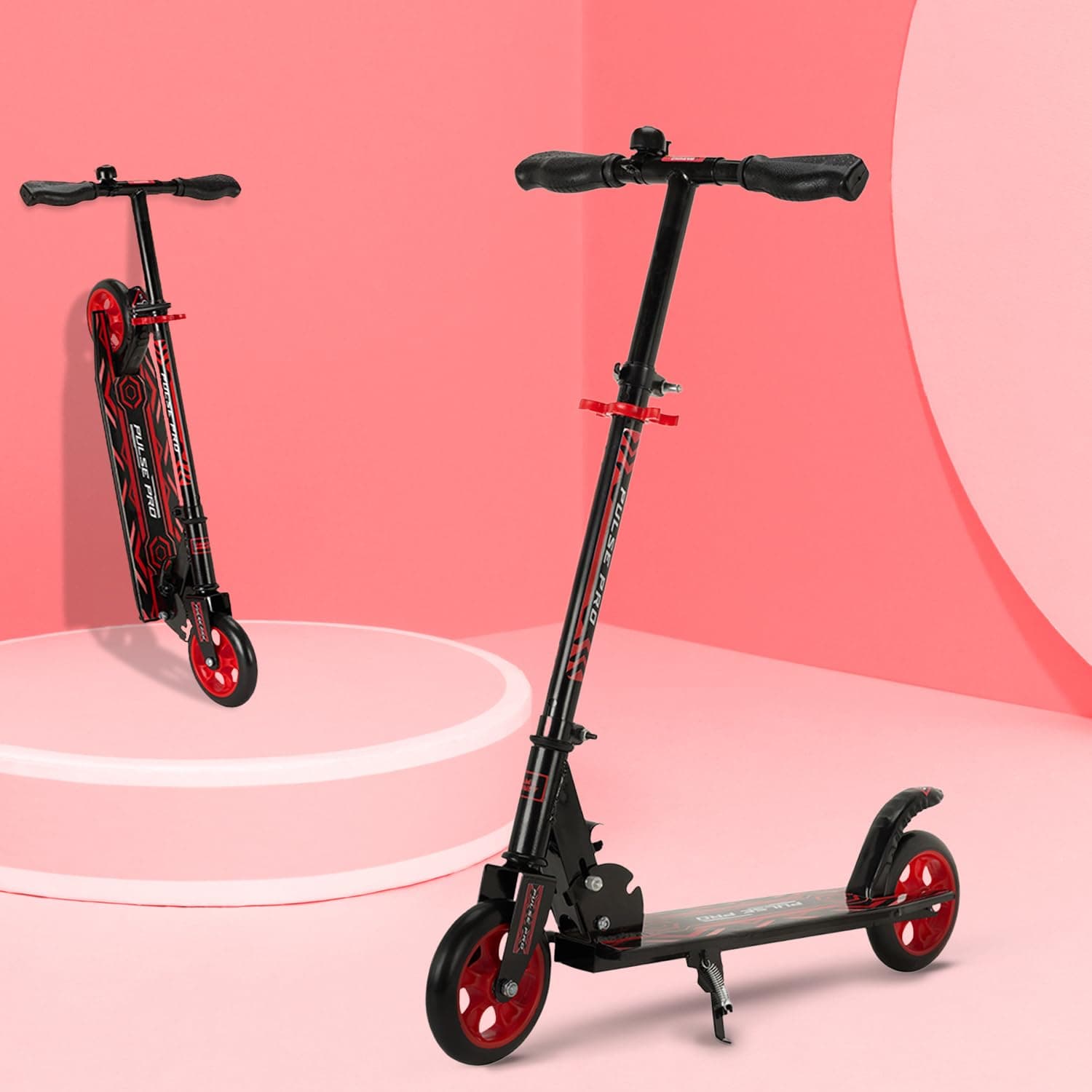 Amazon Brand - Jam & Honey- Metal Kick Scooter for Kids Ages 6-13 Years | Foldable with 3 Adjustable Height | 2 Wheels | BIS Certified | Max Weight Capacity 50kg (Red)