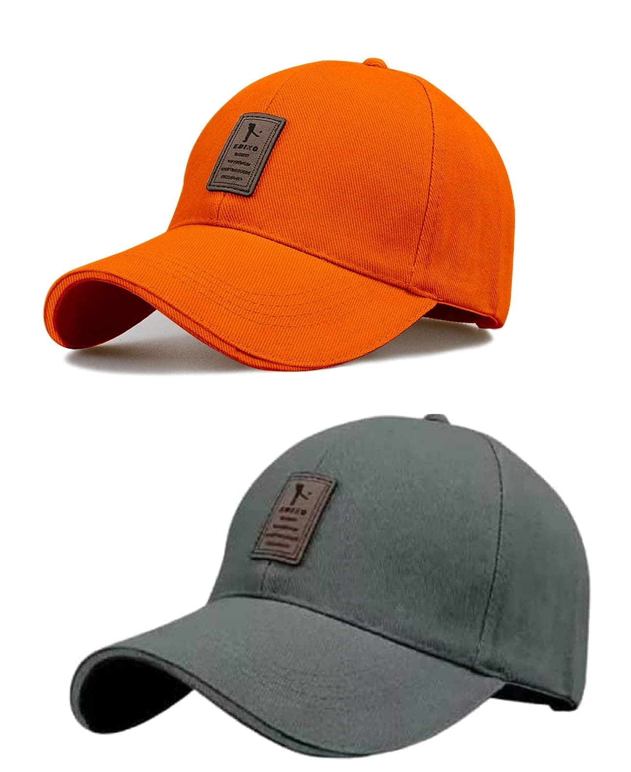 SELLORIA Brand Soft Cotton Adjustable Unisex Cap for Men and Women Freesize Baseball Caps (Pack of 2) (Gray,Orange)