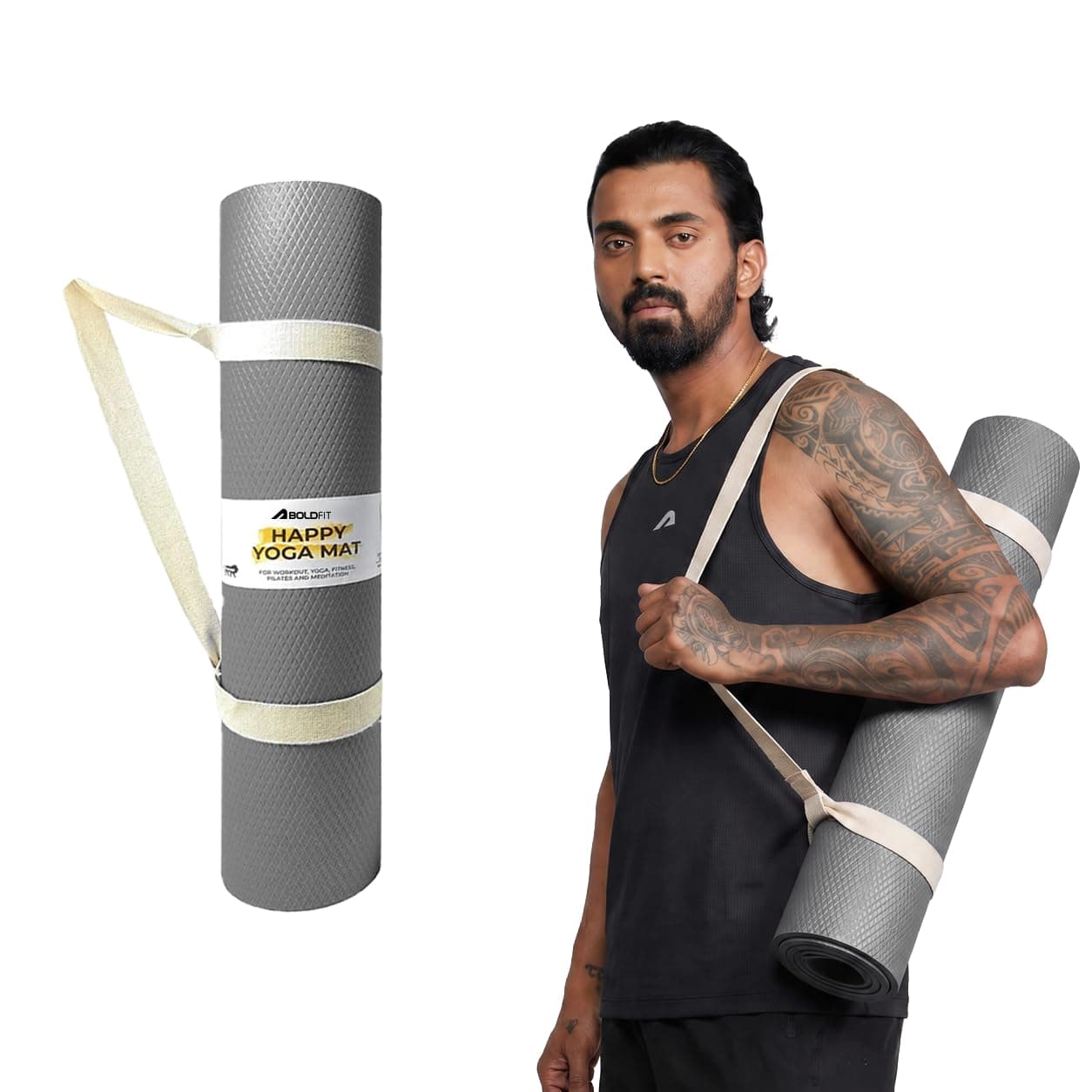 Boldfit EVA Yoga Mats For Women Yoga Mat For Men Exercise Mat For Home Workout Gym Anti Slip 4mm Workout Mats - Grey