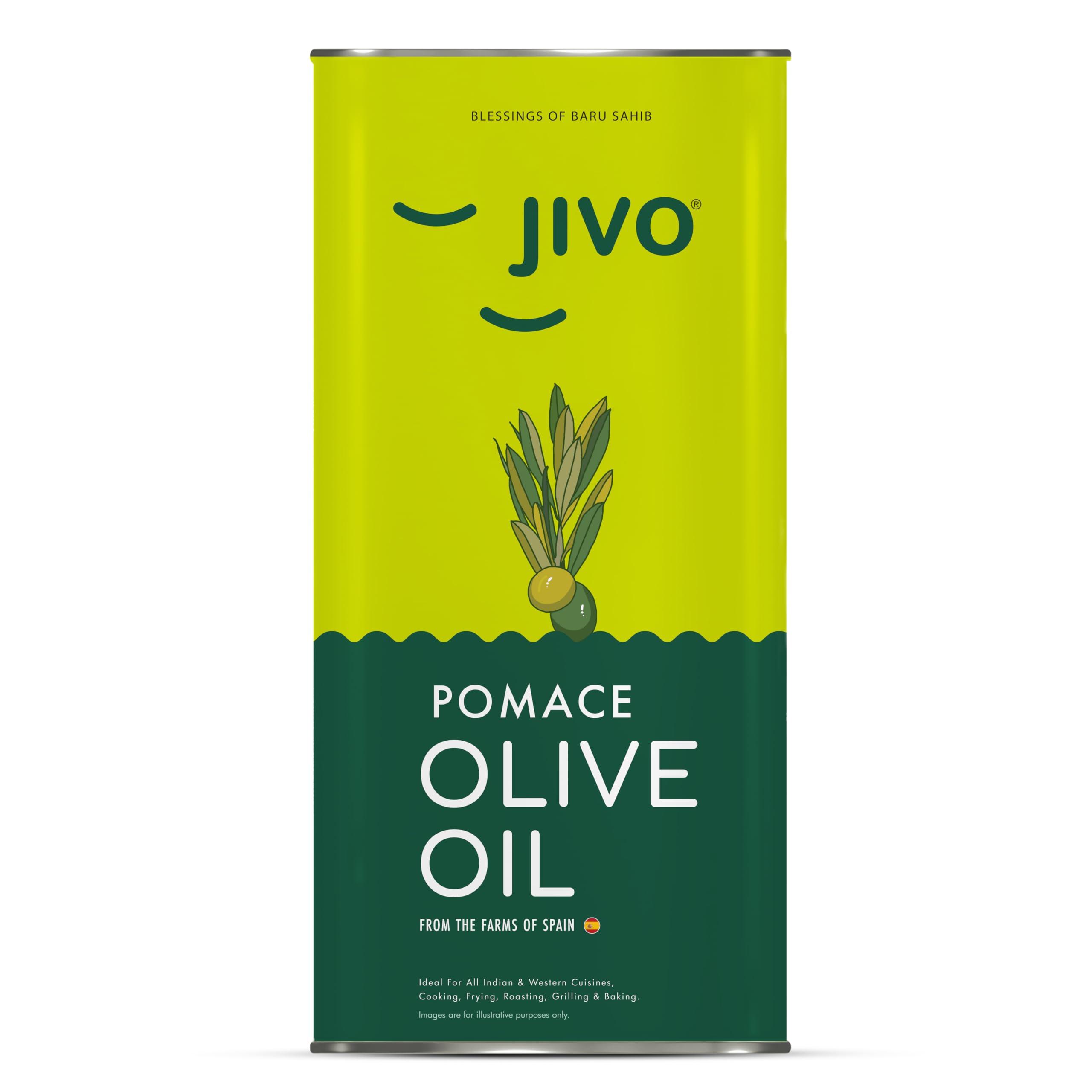 Jivo Pomace Olive Oil 5 Litre Tin for Everyday Cooking | Imported From Spain | Recommended for roasting, frying, and baking all types of cuisines | Rich in MUFA | Low in Saturated Fat.