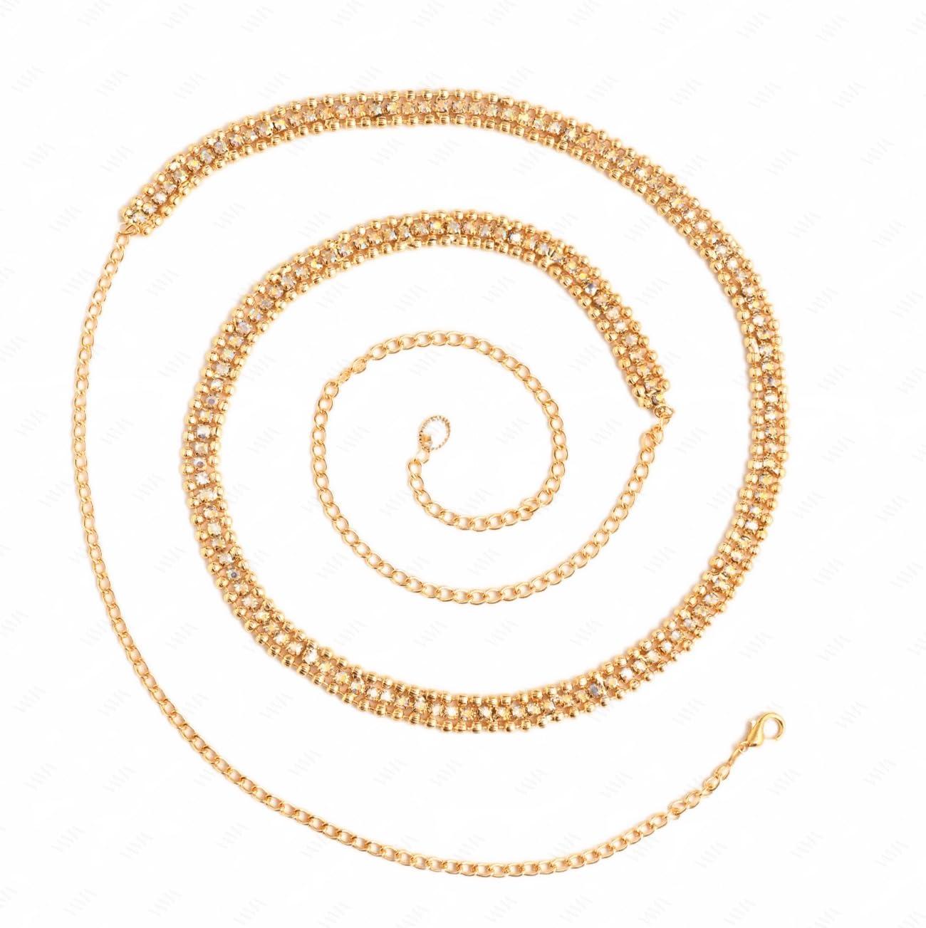 VAMA FASHIONS Kamarband Stone belly hip body Waist chain sari kamar belt kamarbandh for saree (Golden Kamarband)