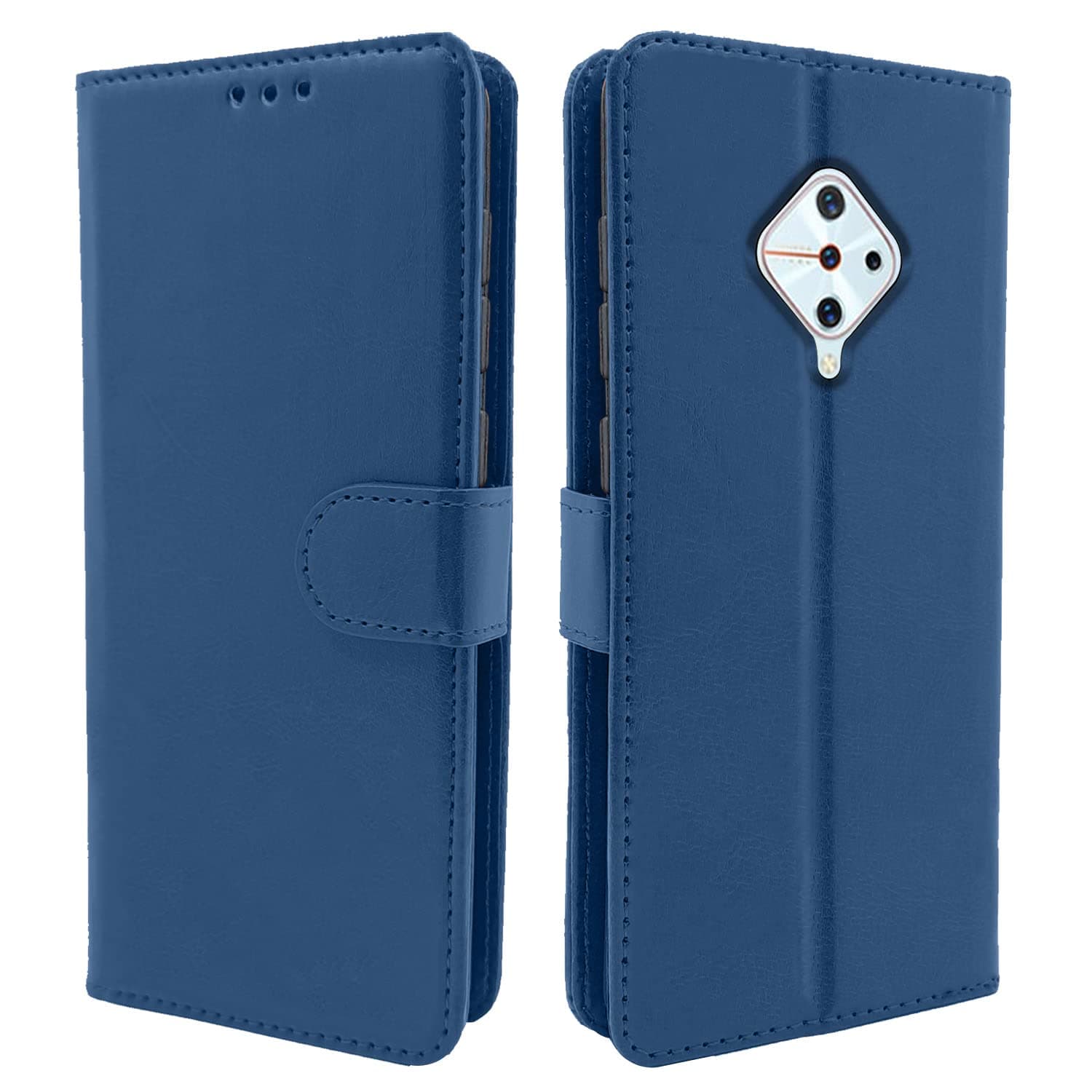Pikkme Flip Cover for Vivo S1 Pro | Leather Finish | Shockproof with Card Pockets & Wallet Stand | Ultimate Protection Case (Blue)