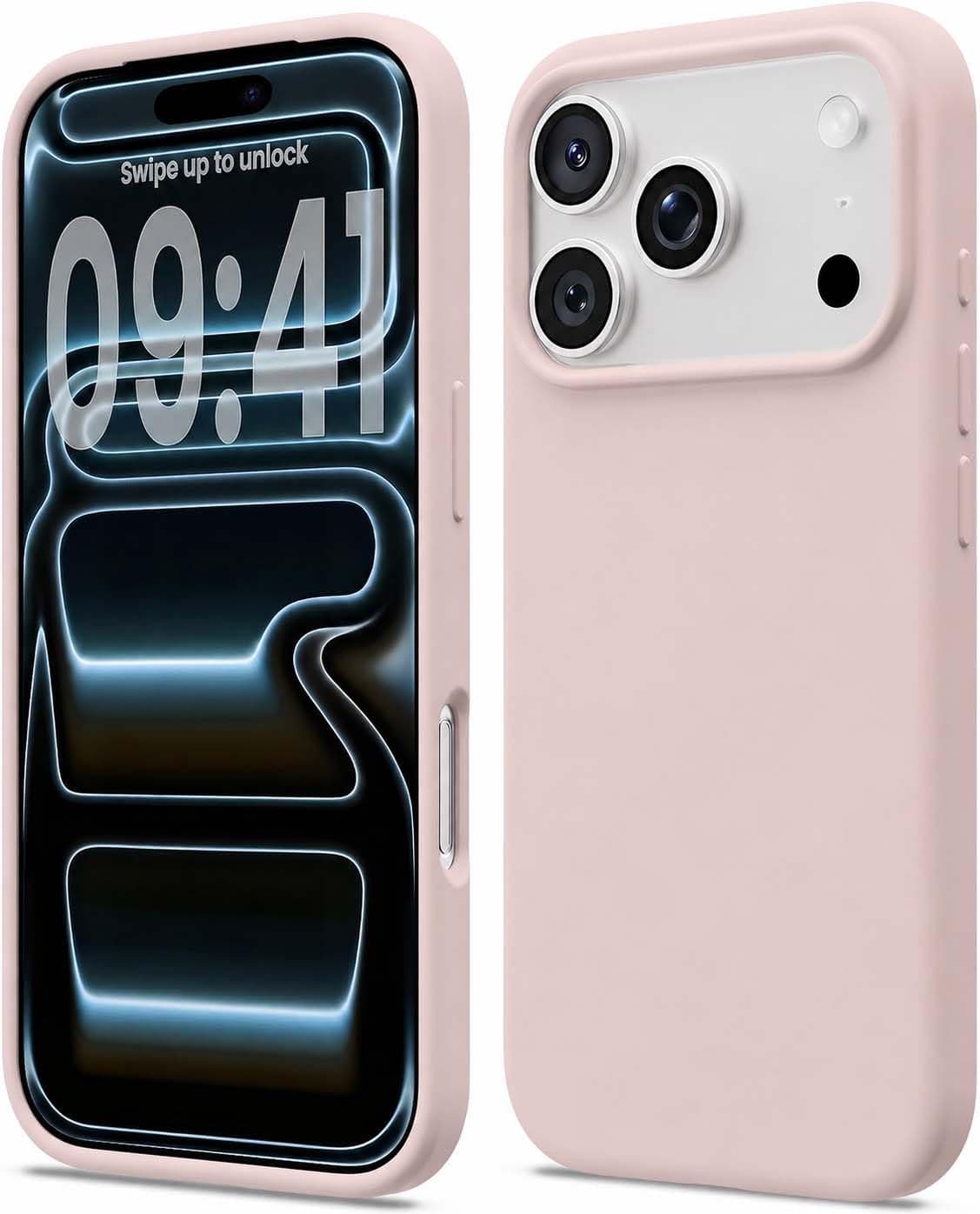 DIZORO Compatible with iPhone 17 Pro Case (2025), Liquid Silicone 3 Layers Full Covered Soft Gel Rubber Shockproof Protective Cover with Anti-Scratch Microfiber Lining - Sand Pink