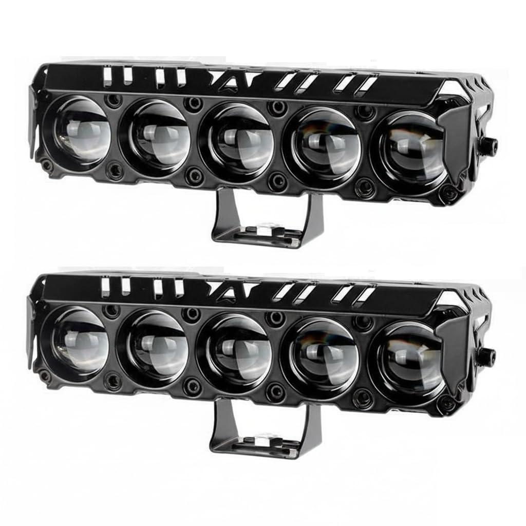 AutoBizarre Car Motorcycle 12V Headlight Led Projector Lamp Dual Color Yellow White Fog Light Metal Body Spotlight Universal for All Bikes Cars SUVs etc. (5 LED, 2 Pcs)
