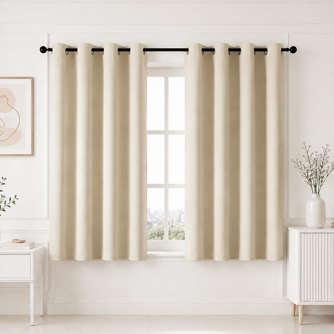 HOMEMONDE Premium Blackout Curtains 5 Feet Long Set of 2 - Thermal Insulated Curtains for Window, True Room Darkening Drapes for Living Room, Bedroom, 60 Inches, (Beige, 152.4 x 118 CM)
