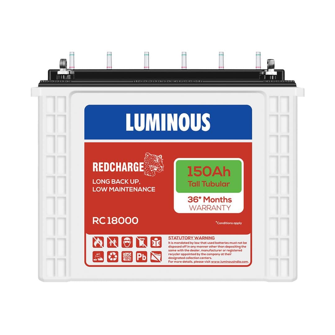 Luminous Red Charge RC 18000 150 Ah 12V Tall Tubular Inverter Battery for Home, Office & Shops | Leak Resistant & Low Maintenance | Compatible with All Inverter Types | 36 Months Warranty