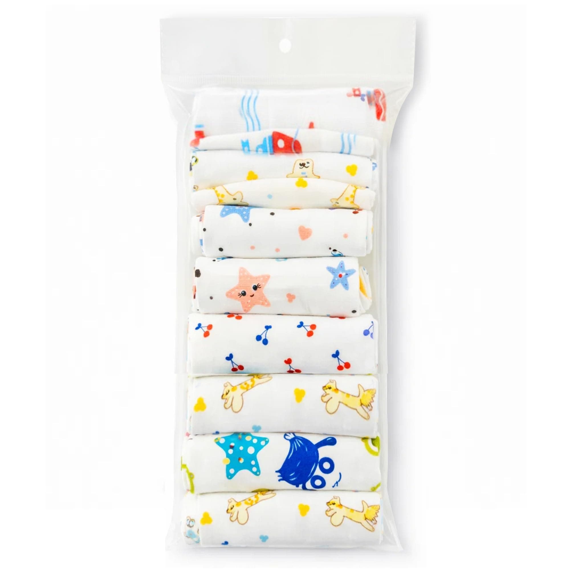 GLUN® Soft Premium Baby Washcloth for Newborn, Pack of 8 Printed Mini Wash Towel, Washable, Reusable, & Absorbent, Extra Soft Face Towels for Babies