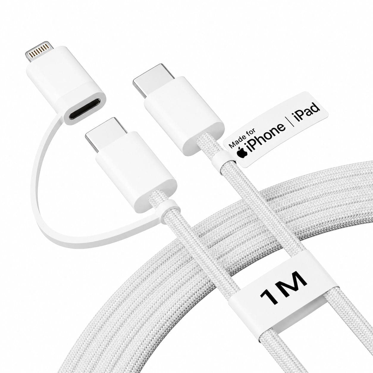 2-in-1 Type C to Lightning & Type C Fast Charging Cable [MFi Certified] Compatible with iPhone 17/16/15/14/13/12/11 Pro Max Mini, iPad, Samsung Galaxy, Google Pixel by HOMEMO
