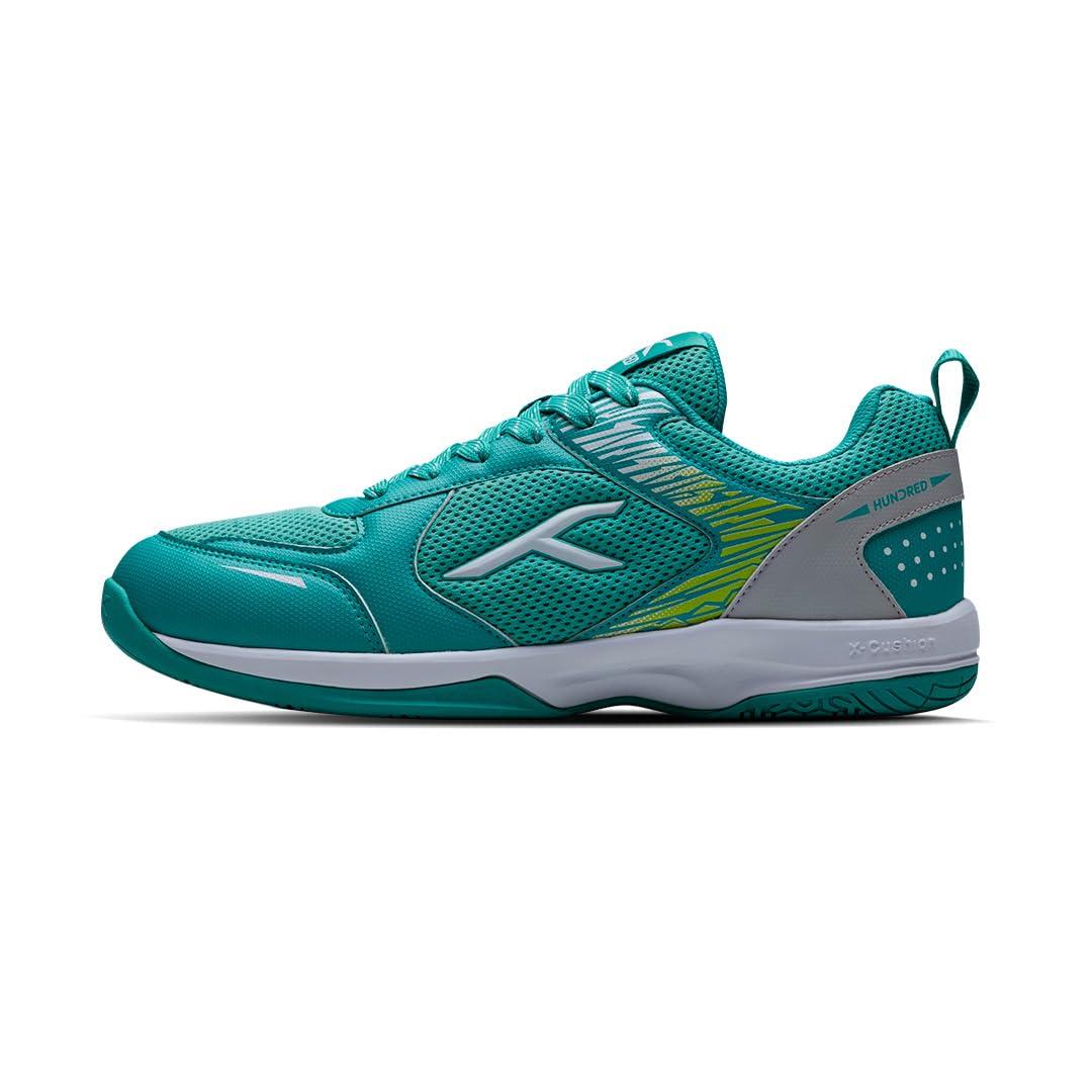 Hundred Court Star Pro Non Marking Badminton Shoes | Also Perfect for Squash, Table Tennis, Volleyball, Basketball & Indoor Sports | Lightweight & Durable (Turquoise/White/Lime ; UK 7)