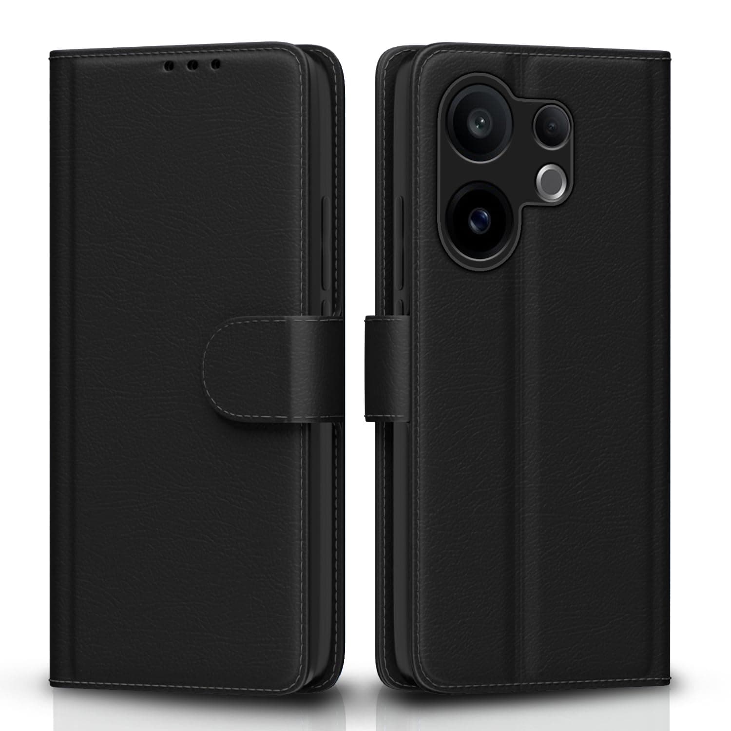 Pikkme Flip Cover for Vivo V60 5G / Vivo T4 Pro 5G Leather Finish | Inside TPU with Card Pockets | Wallet Stand and Shock Proof | Complete Protection Flip Case(Black)