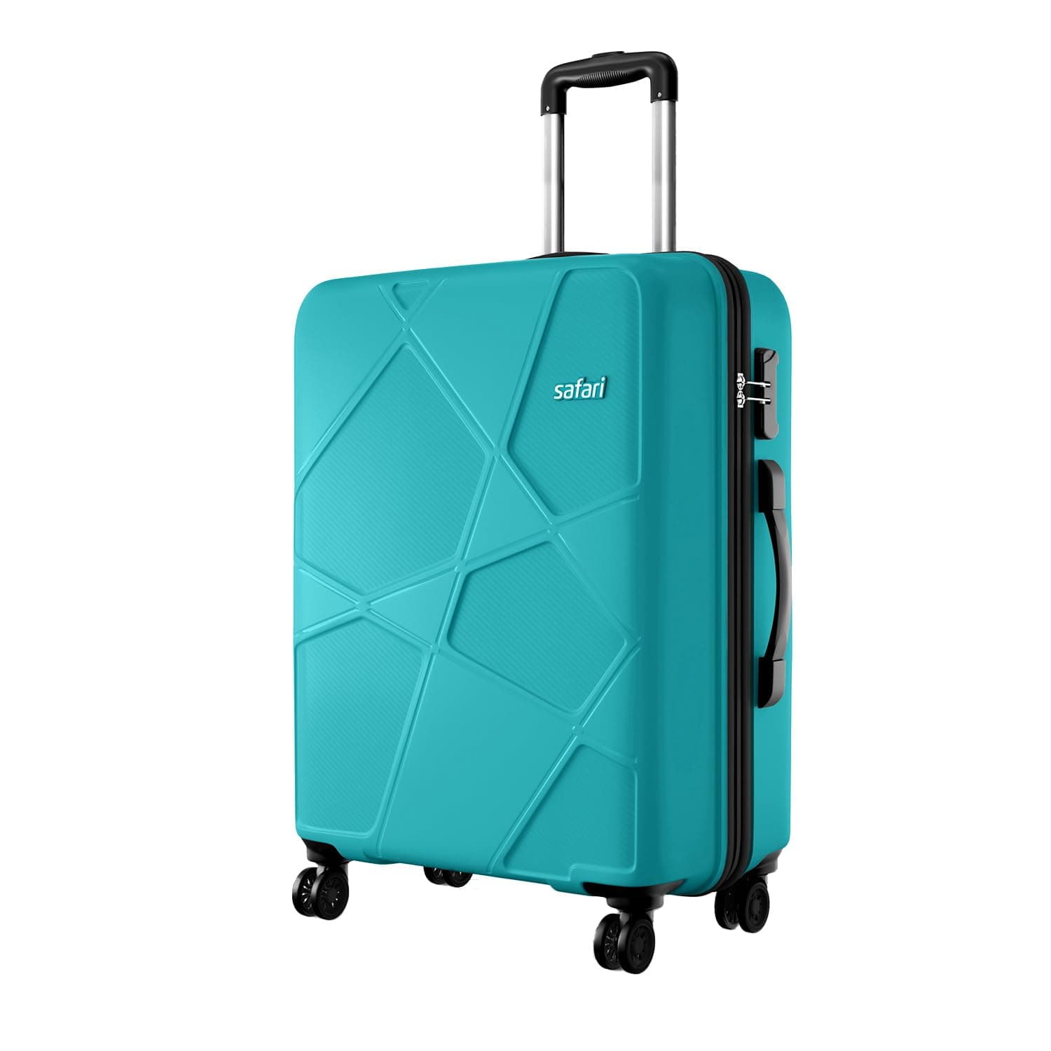 Safari Pentagon Pro 8 Wheels Spinner Checkin Trolley Bag, Hard Case Polypropylene 360º Wheeling Luggage for Men & Women, Suitcase Bag for Travel, Cyan, 65 cm, Medium Size