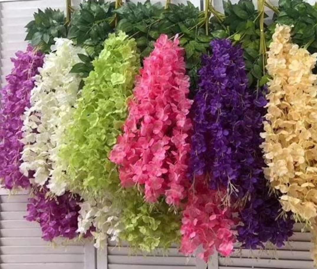 VRB Dec Pack of 12 (43.2Ft) Artificial Wisteria Vine| Ratta Fake Wisteria Hanging | Garland Silk Long Hanging Bush Flowers String for Home Party Wedding Decor (Multicolor, 12)