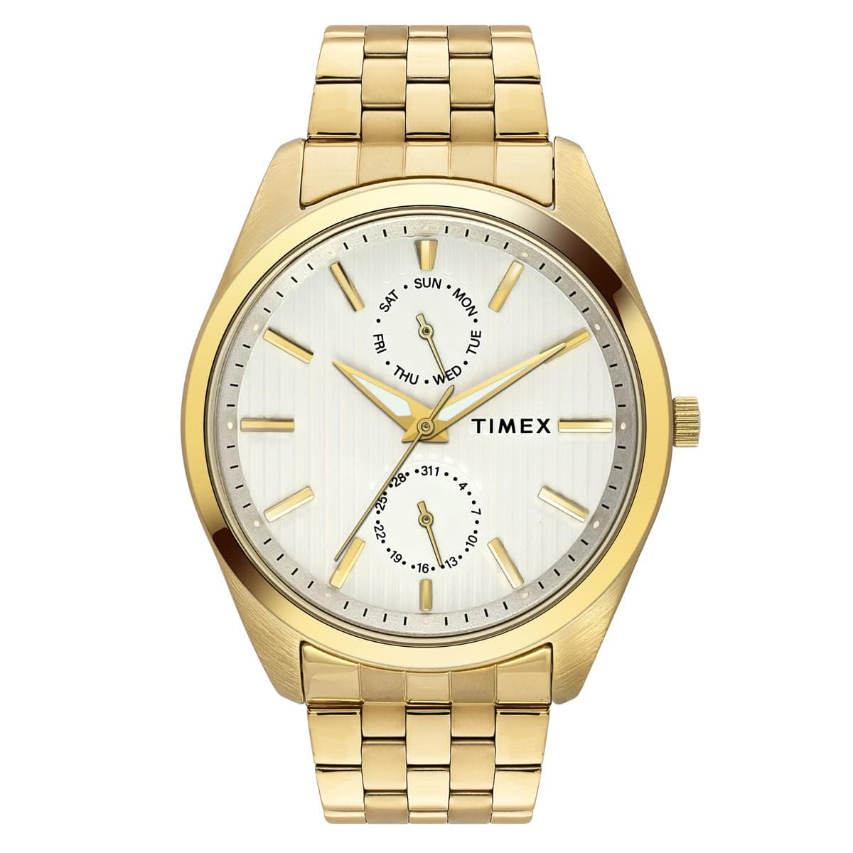 TIMEX Analog Watch for man with Grey Round Dial & Gold Stainless Steel Bracelet Band Water Resistant Men's Wrist Watches - TWTG10423