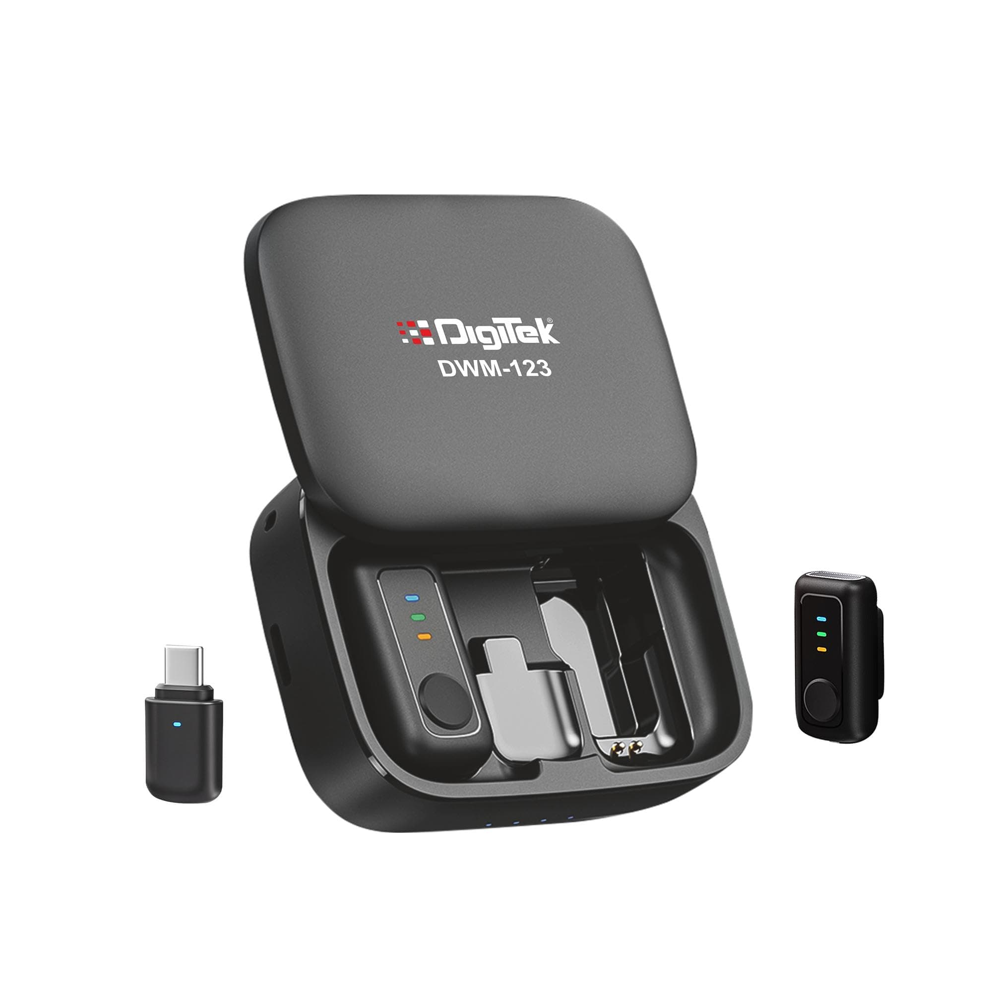 Digitek (DWM 123 2-in-1 Wireless Microphone System with Charging Case & Magnetic Collar Clip, Type-C Port for iOS, Smartphones, 60m Range, Build in Microphone, for Creators and Vloggers (Black - 2)