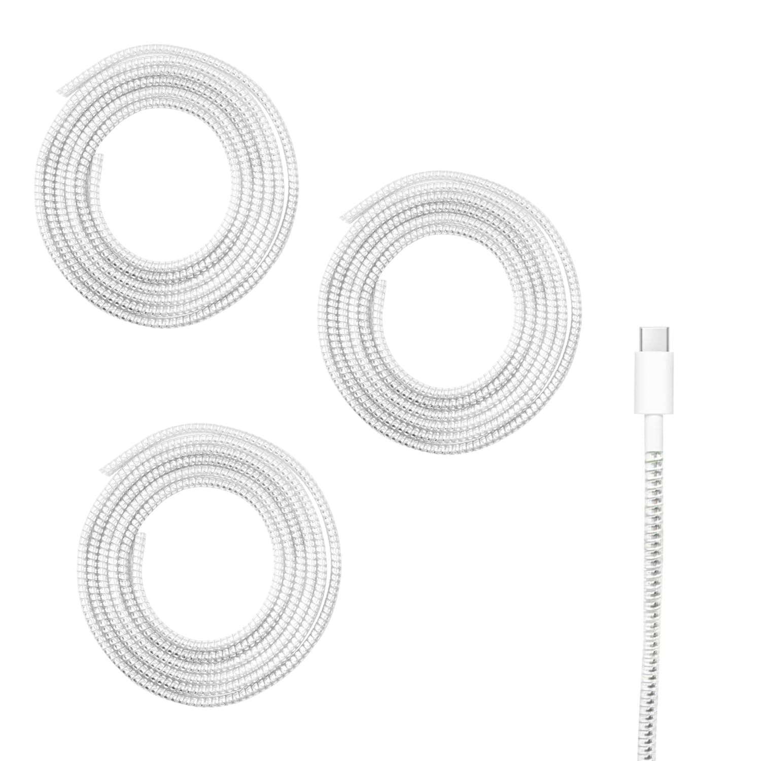 HUMBLE Ultimate Metallic Finish Cable Protector | Spiral Silver Colour 1.5 Meter / 150 cm | Plastic Cord Wire Charger Winder for iPhone and Android Charging Cables - Pack of 3