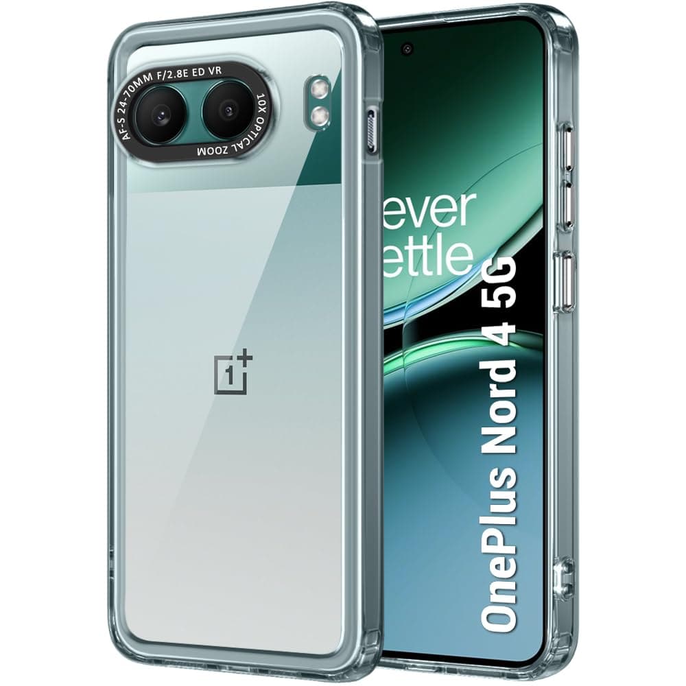 TheGiftKart Hybrid Shockproof Back Cover Case for OnePlus Nord 4 5G | Stylish Camera Border | Electroplated Buttons | Crystal Clear Hard Back Cover Case (TPU & PC, Transparent Bumper)