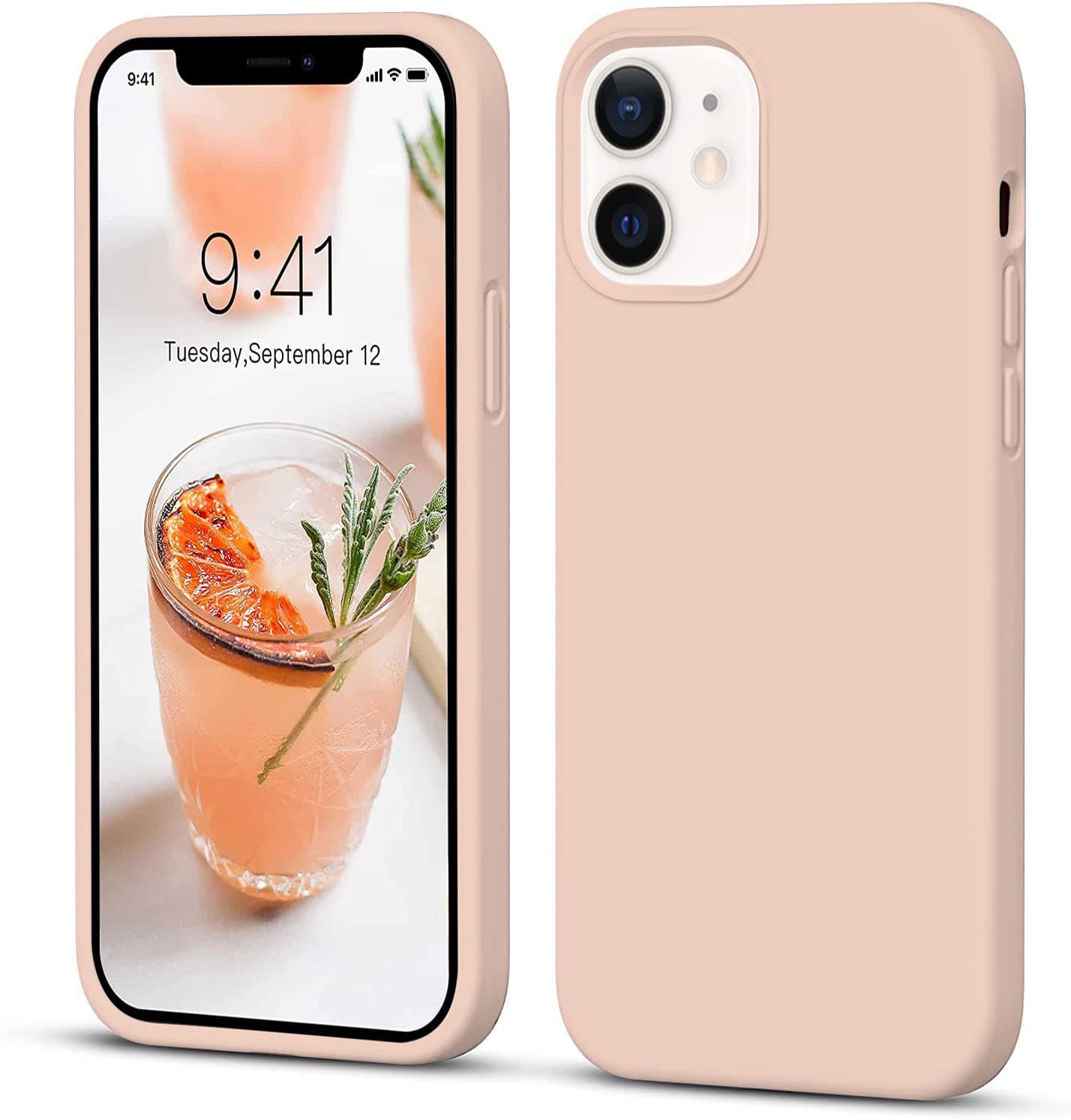 DIZORO® Microfiber Candy Case Compatible for iPhone 12 Mini 5.4 inch, Shockproof Slim Back Cover Liquid Silicone Case - Pink