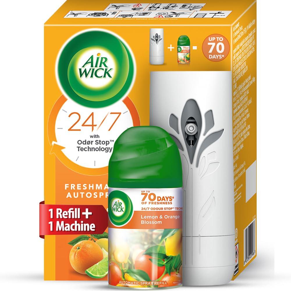 Air Wick 250 ml - Lemon & Orange Blossom, Refill + Automatic Spray| Freshmatic Air Freshener Kit | 2600 Sprays Guaranteed | Automatic Room Freshener, Bathroom Freshener and Room Spray