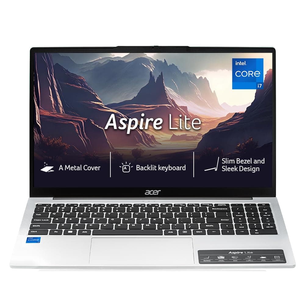 Acer Aspire Lite,12th Gen, Intel Core i7 12650H, Office 2024+M365 Basic, 16GB RAM, 512GB SSD, Full HD IPS, 15.6"/39.62 cm, Win 11 Home, Pure Silver, 1.7 KG, AL15-52H, Backlit KB, Thin & Light Laptop