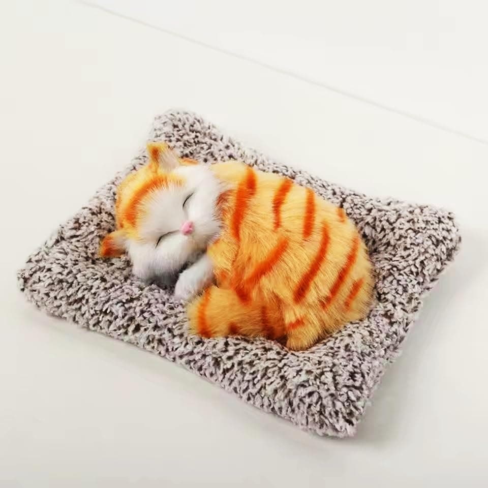 SUPER TOY Cute Sleeping Cat Plush Toy with Meow Sound, Gift for Kids Car Dashboard Accessories (Stripped Orange)