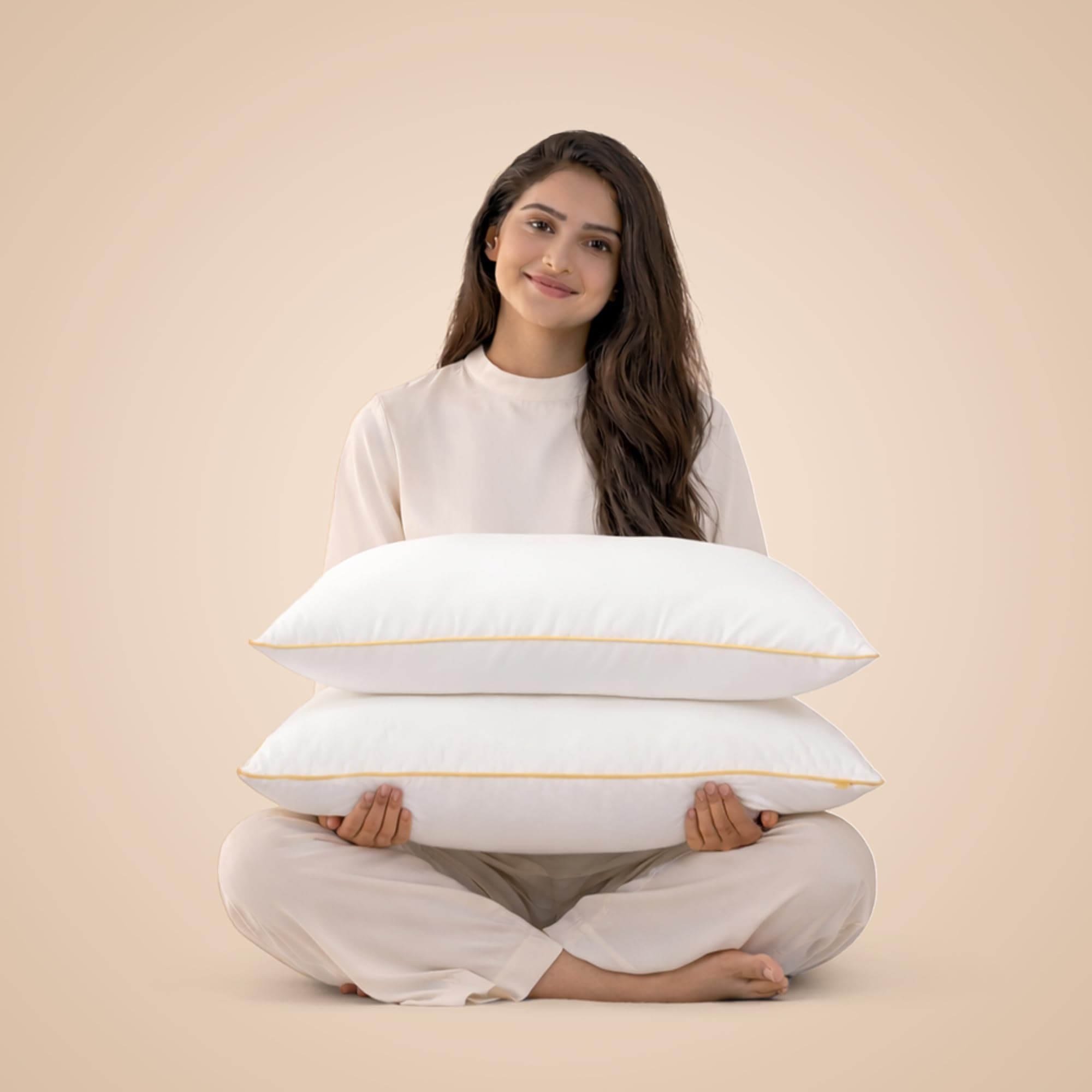 SleepyCat Fiber Lite Pillow | Full Size Poly Fiber Medium Soft Pillow | 2 Year No Lint Guaranteed | 110 TC Micro-Peach Fabric | Luxe Feel | Machine Washable Pillow | White, Set of 2 (27x17 Inches)