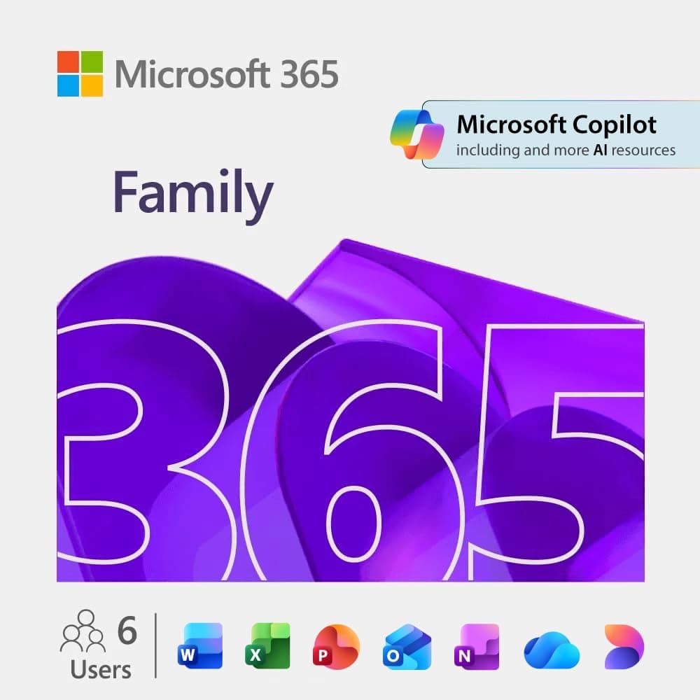 Microsoft 365 Family – 6 Users- up to 6 TB of cloud storage (1 TB per person)- Advanced security - Innovative apps with AI - 12-Month Subscription - Windows/Mac (Email delivery in 1 hours-No CD)