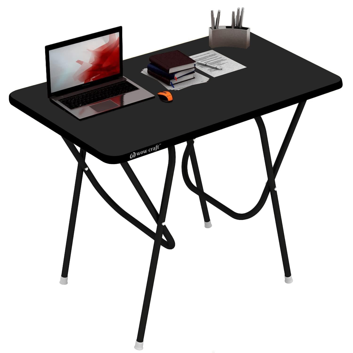 wow craft Multipurpose Foldable Table | Portable Study, Work & Laptop Desk | Engineered Wooden Top & Sturdy Metal Frame | for Home, Office & Small Spaces | 90×60×73 cm (Black)