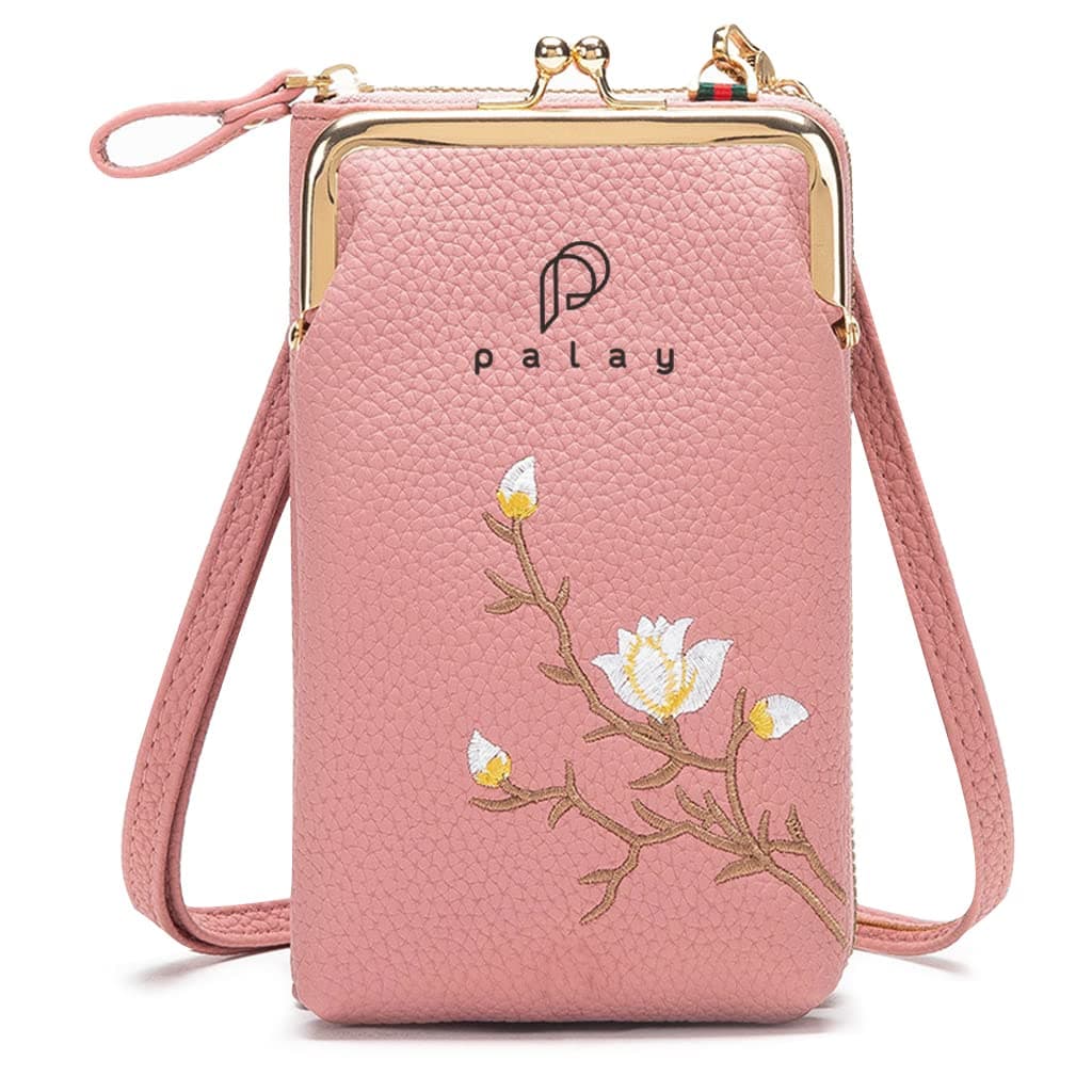 PALAY Small PU Leather Sling Bag for Women, Pink Mobile Phone Purse